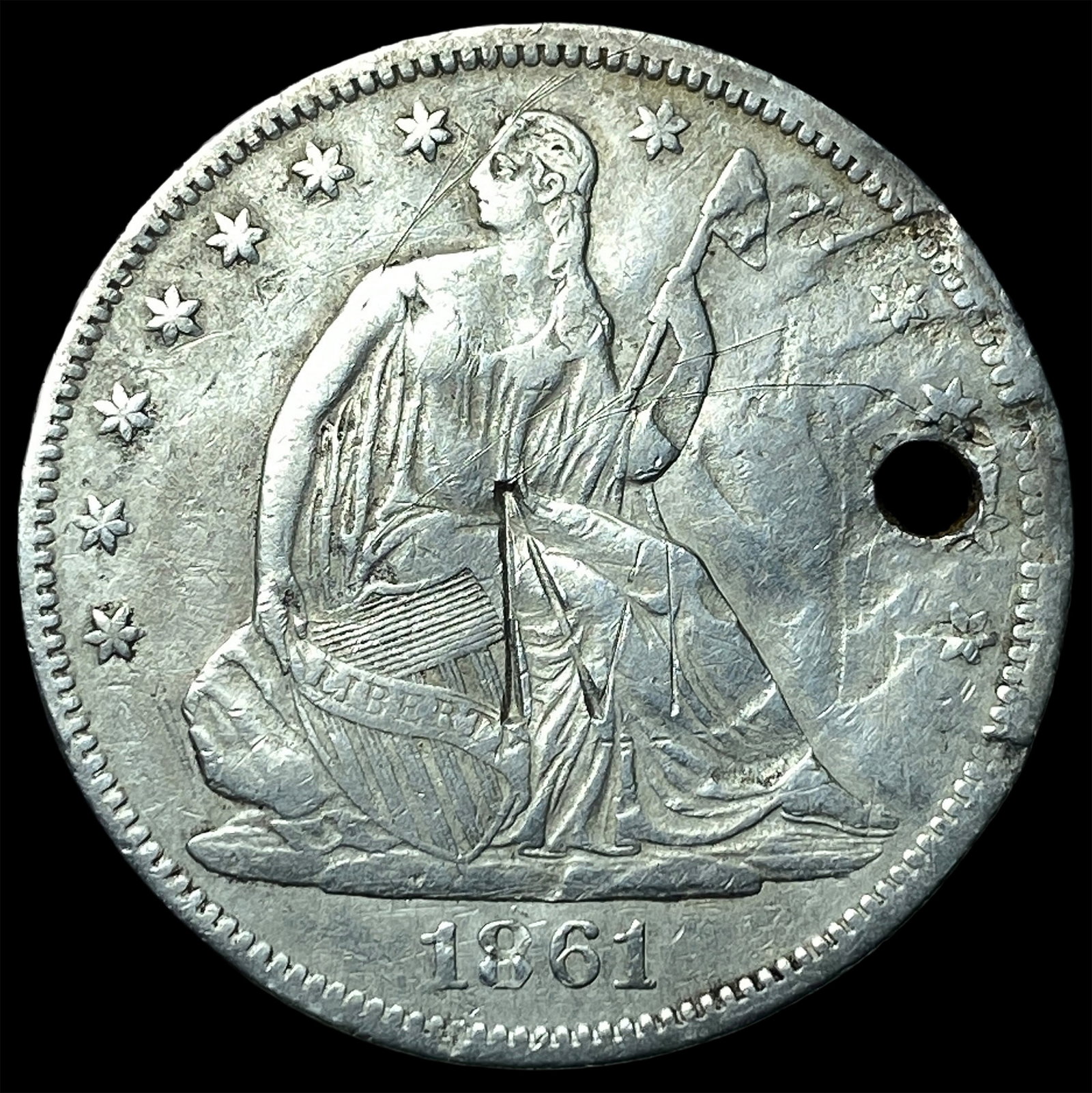 1861 Seated Liberty Half Dollar (holed) HIGH GRADE (1 of 2)