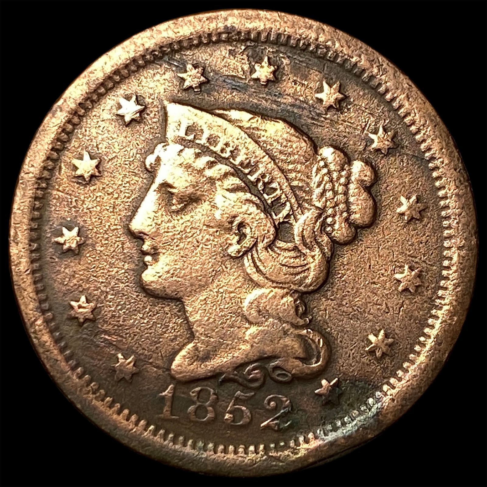 1852 Braided Hair Large Cent LIGHTLY CIRCULATED: 1852 Braided Hair Large Cent LIGHTLY CIRCULATED
