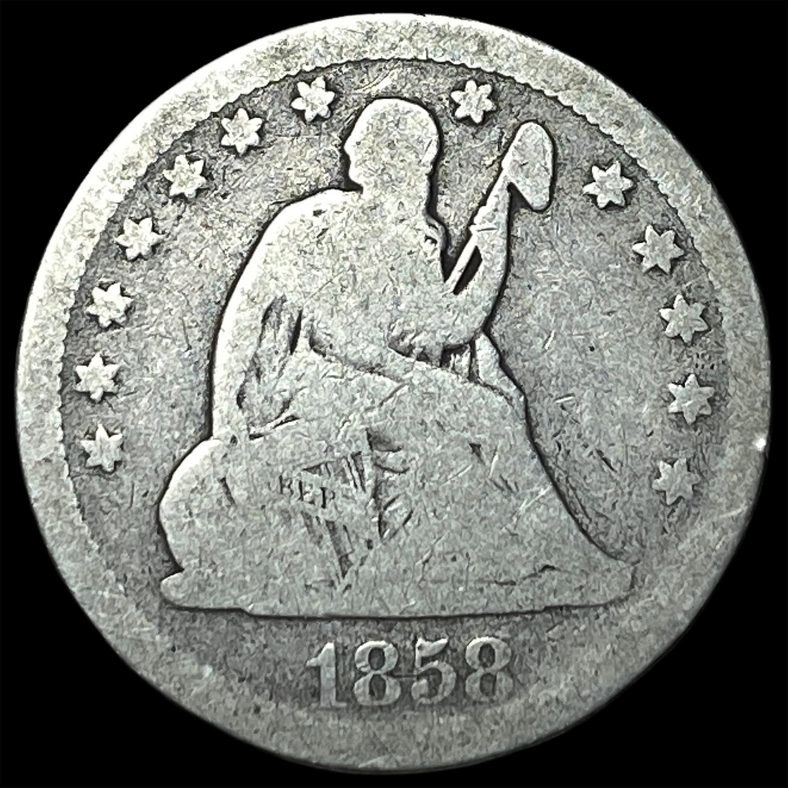 1858 Seated Liberty Quarter NICELY CIRCULATED: 1858 Seated Liberty Quarter NICELY CIRCULATED