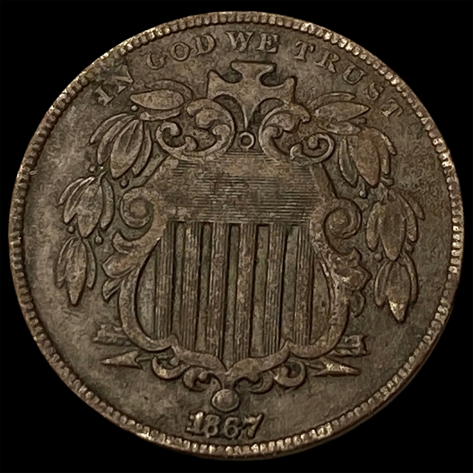 1867 Shield Nickel NEARLY UNCIRCULATED (1 of 2)