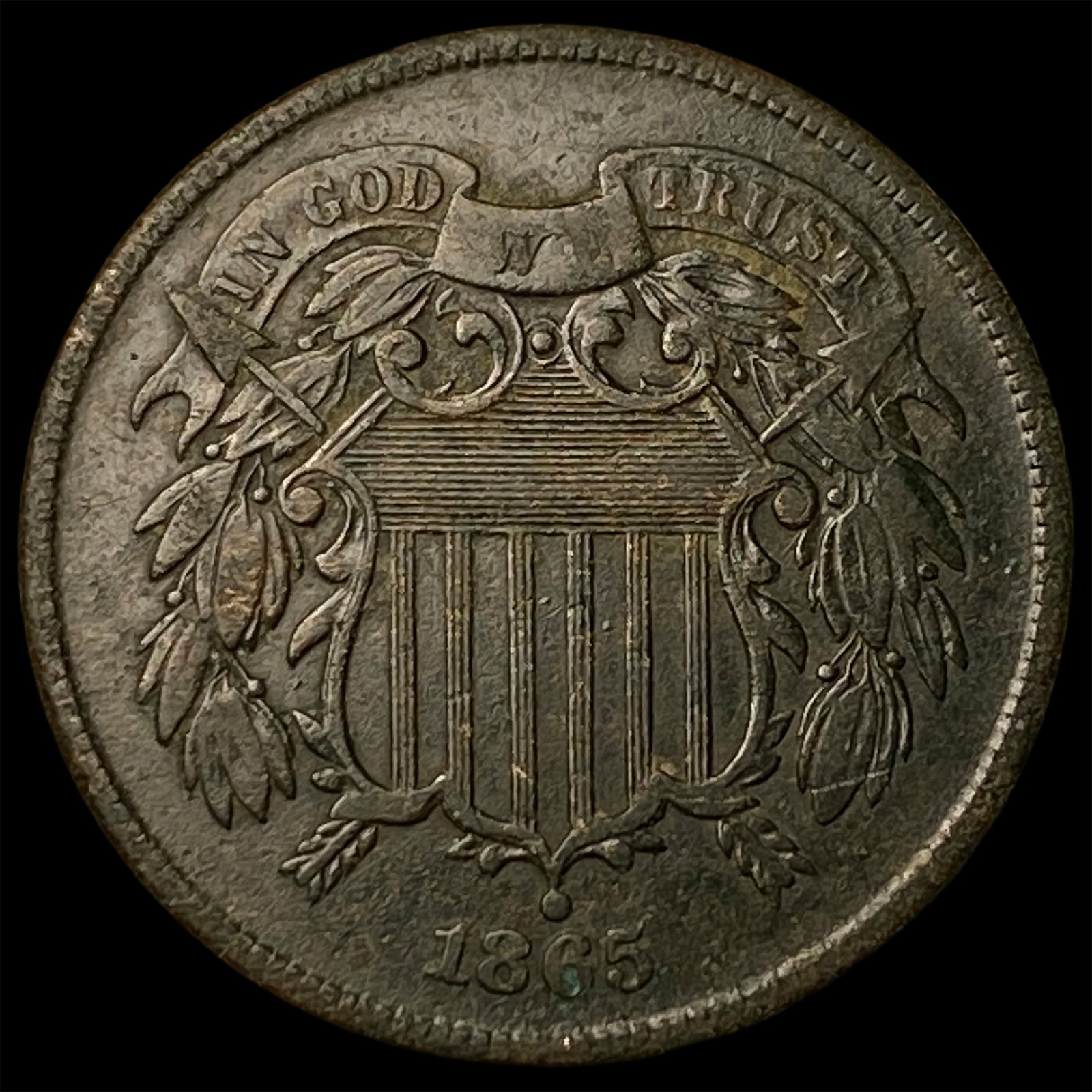 1865 Copper Two-Cent Piece NEARLY UNCIRCULATED: 1865 Copper Two-Cent Piece NEARLY UNCIRCULATED