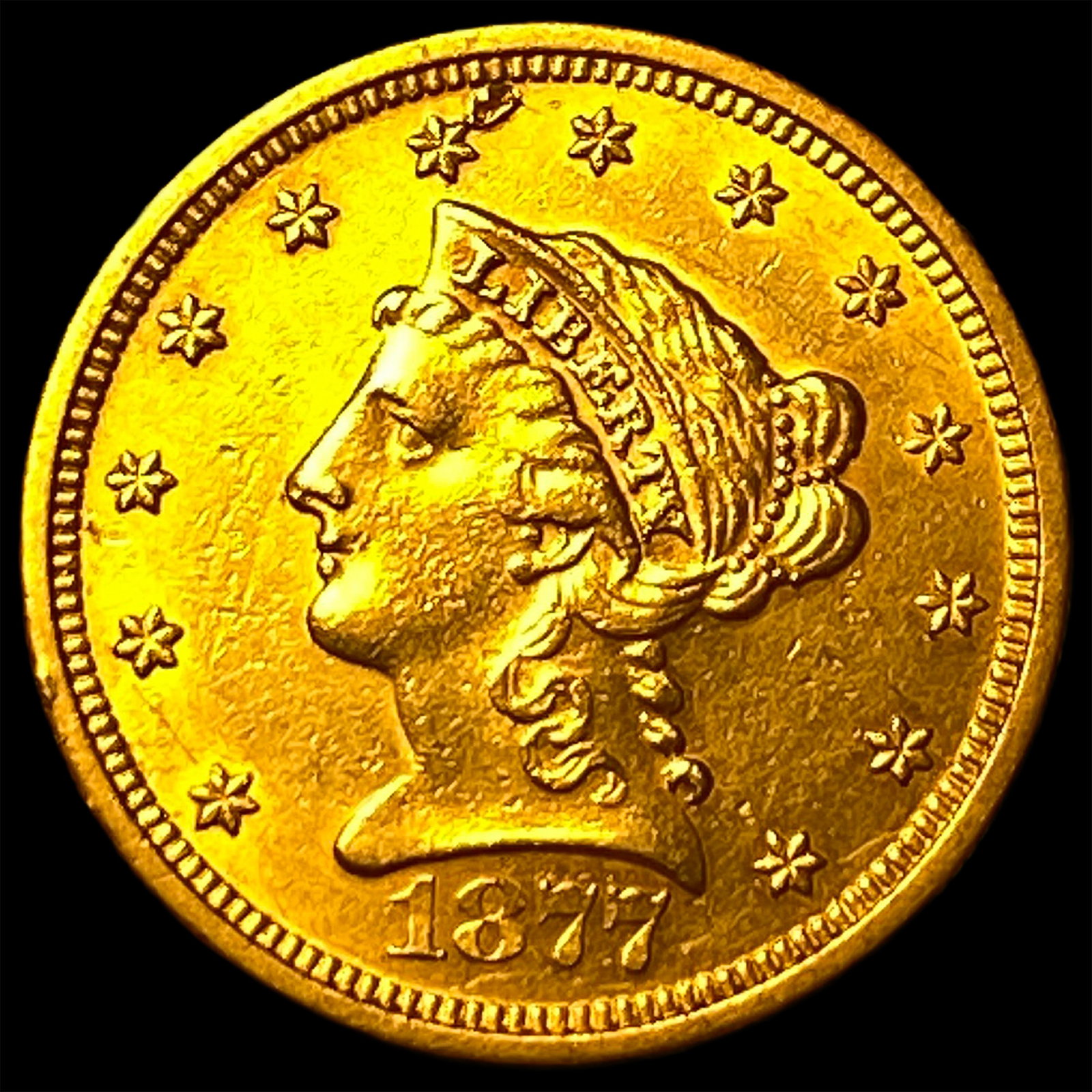 1877-S Gold $2.50 Liberty Head Quarter Eagle CLOSELY UNCIRCULATED: 1877-S Gold $2.50 Liberty Head Quarter Eagle CLOSELY UNCIRCULATED