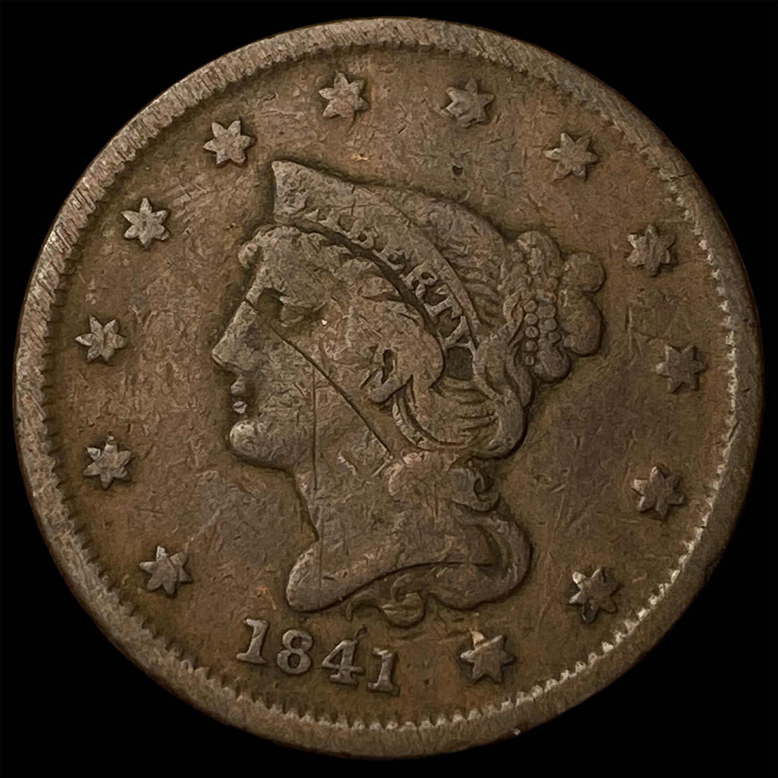 1841 Braided Hair Large Cent LIGHTLY CIRCULATED (1 of 2)