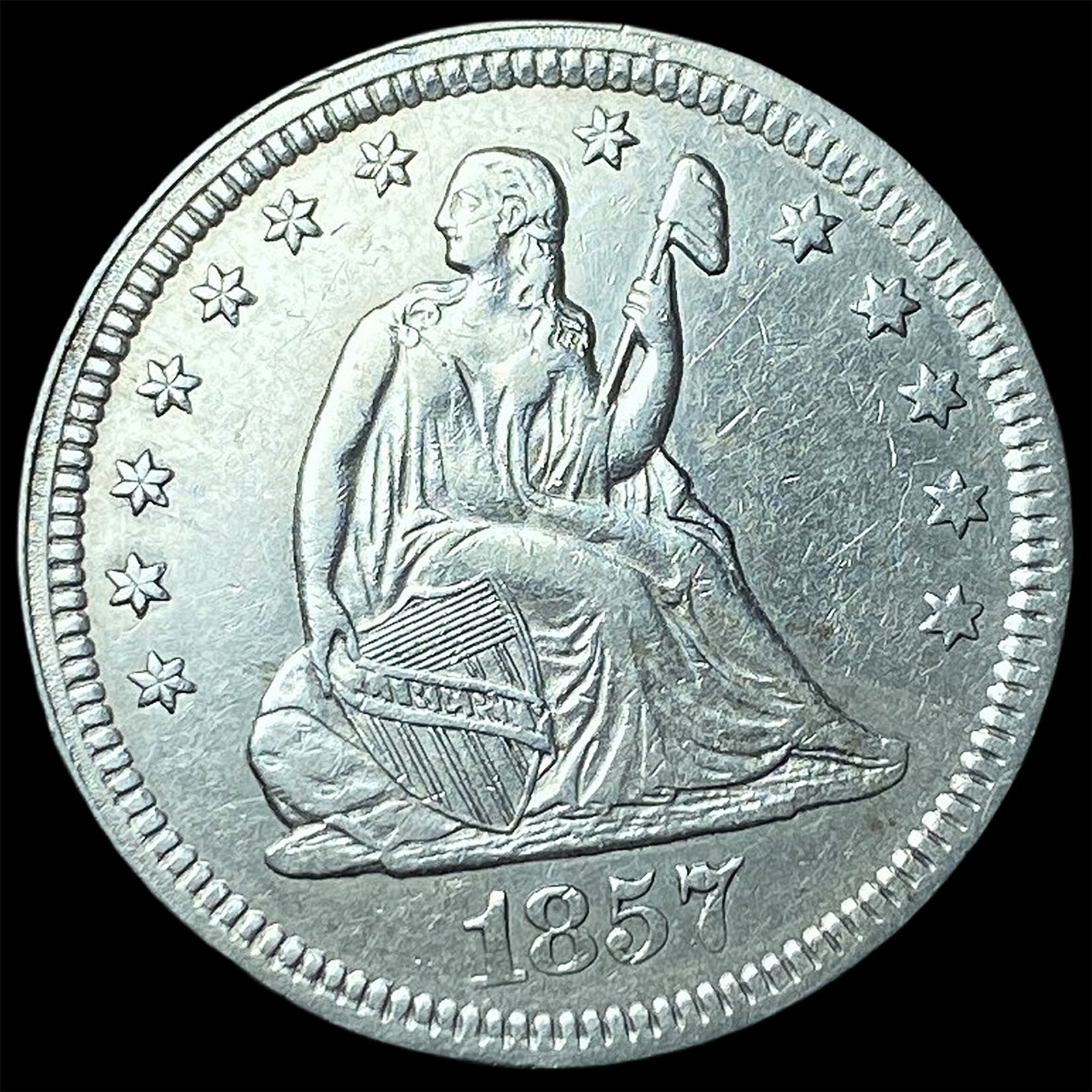 1857 Silver Seated Liberty Quarter CHOICE AU: 1857 Silver Seated Liberty Quarter CHOICE AU