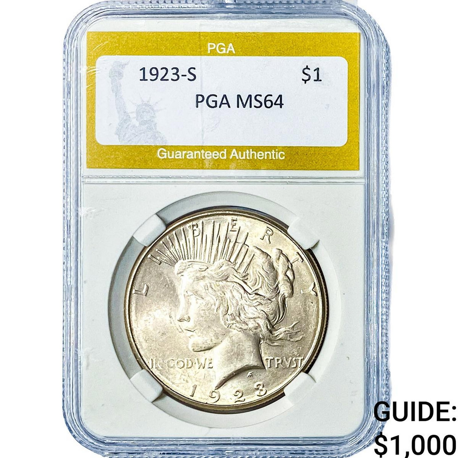 1923-S Silver Peace Dollar PGA MS64: 1923-S Silver Peace Dollar PGA MS64