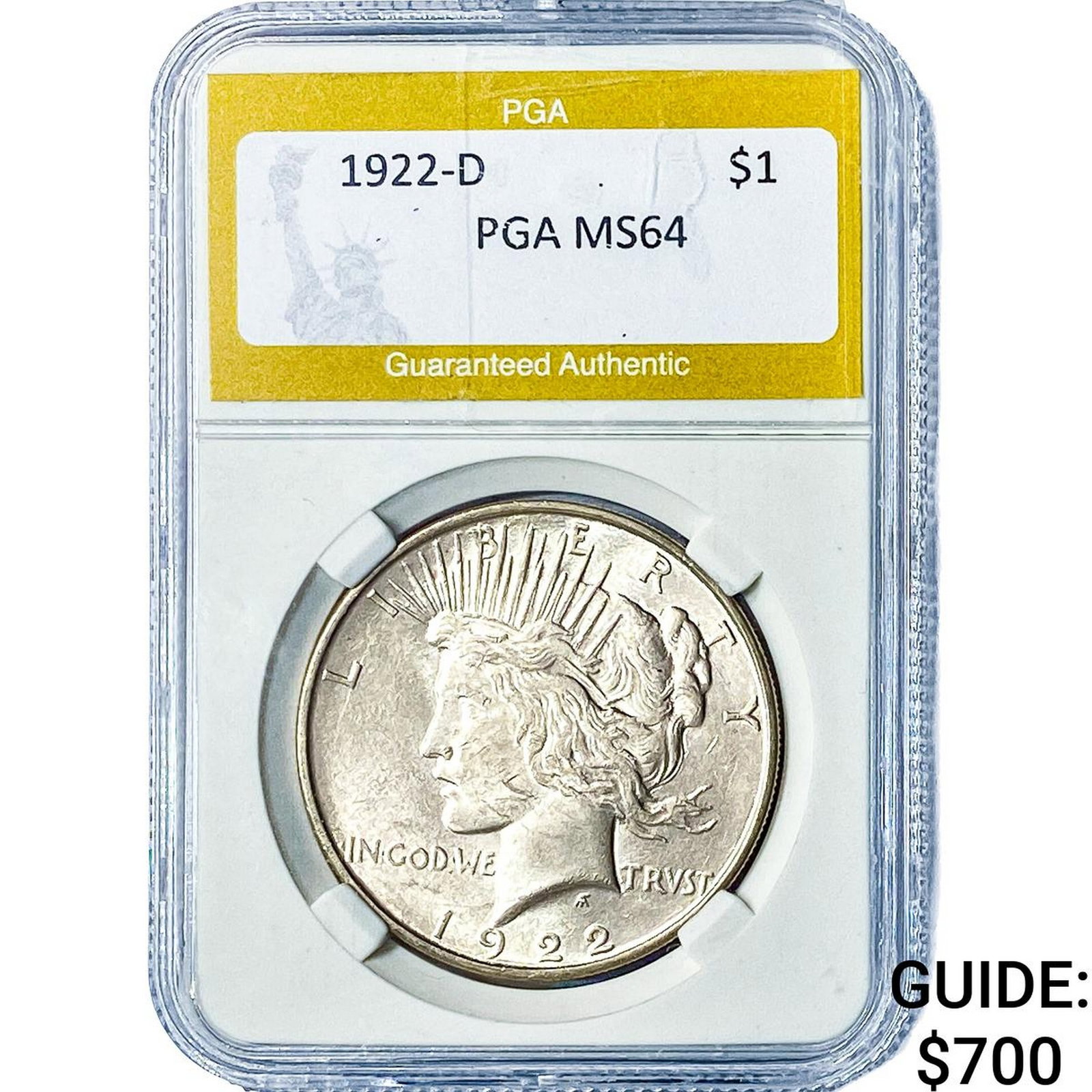 1922-D Silver Peace Dollar PGA MS64: 1922-D Silver Peace Dollar PGA MS64