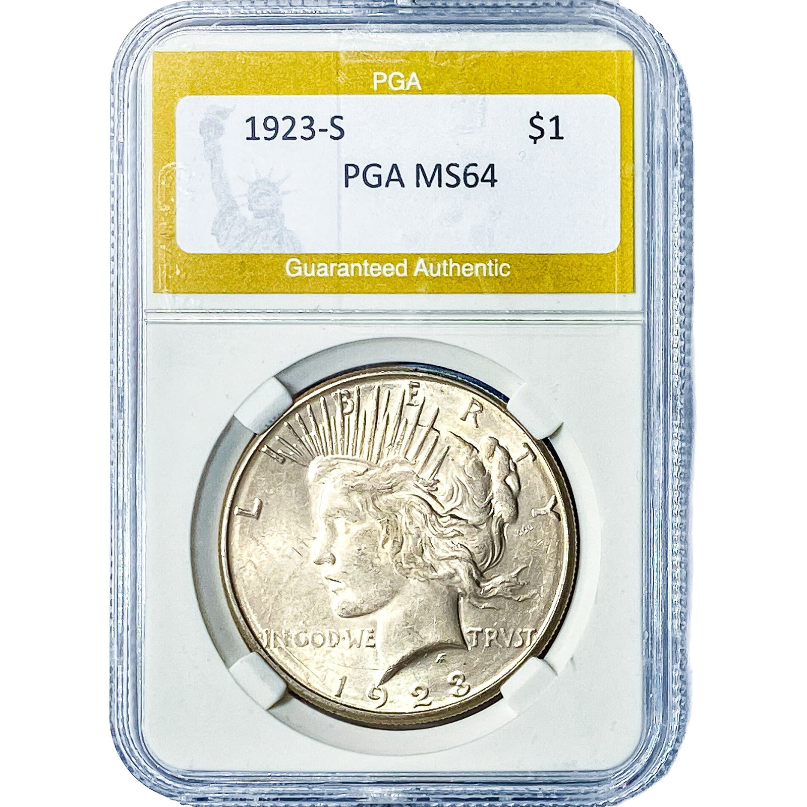 1923-S Silver Peace Dollar PGA MS64: 1923-S Silver Peace Dollar PGA MS64