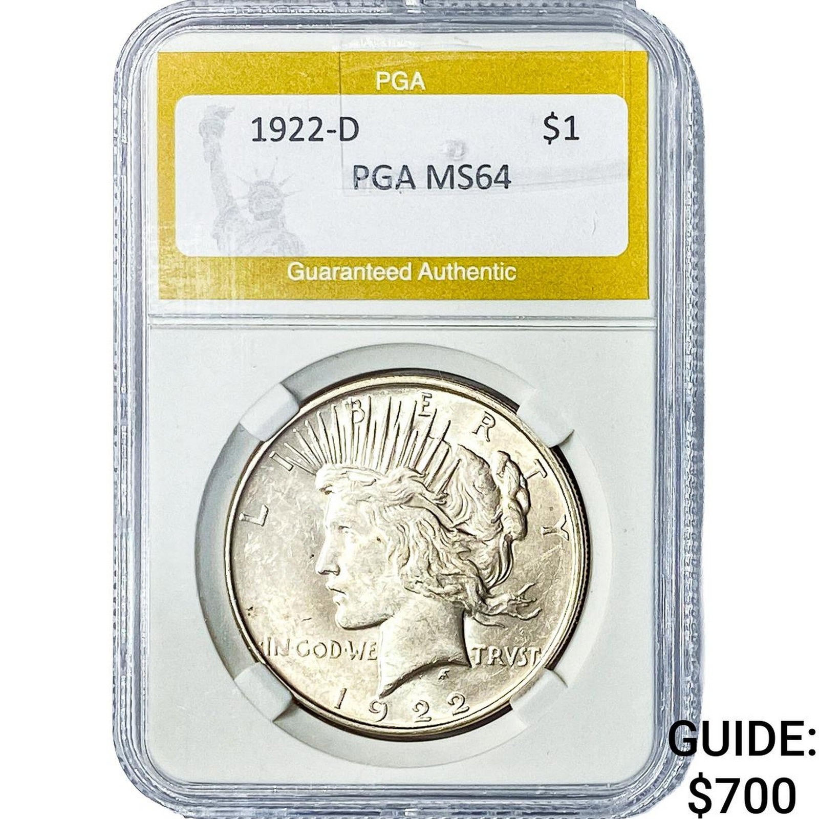 1922-D Silver Peace Dollar PGA MS64: 1922-D Silver Peace Dollar PGA MS64