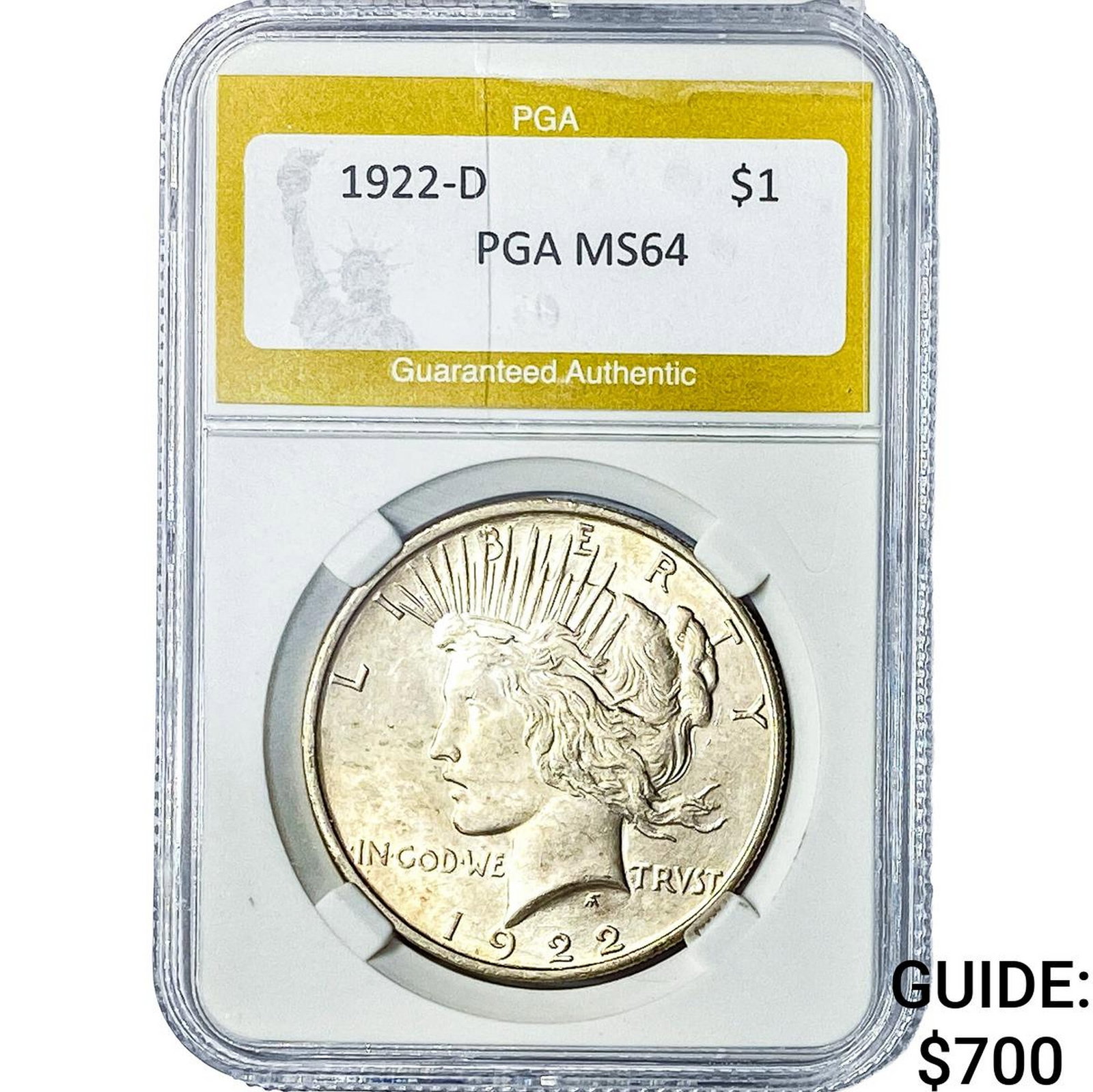 1922-D Silver Peace Dollar PGA MS64: 1922-D Silver Peace Dollar PGA MS64