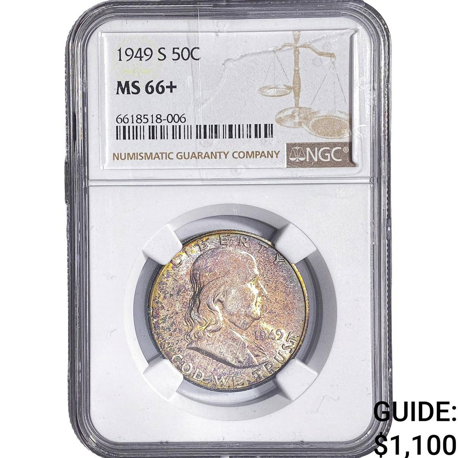 1949-S Franklin Half Dollar NGC MS66+: 1949-S Franklin Half Dollar NGC MS66+