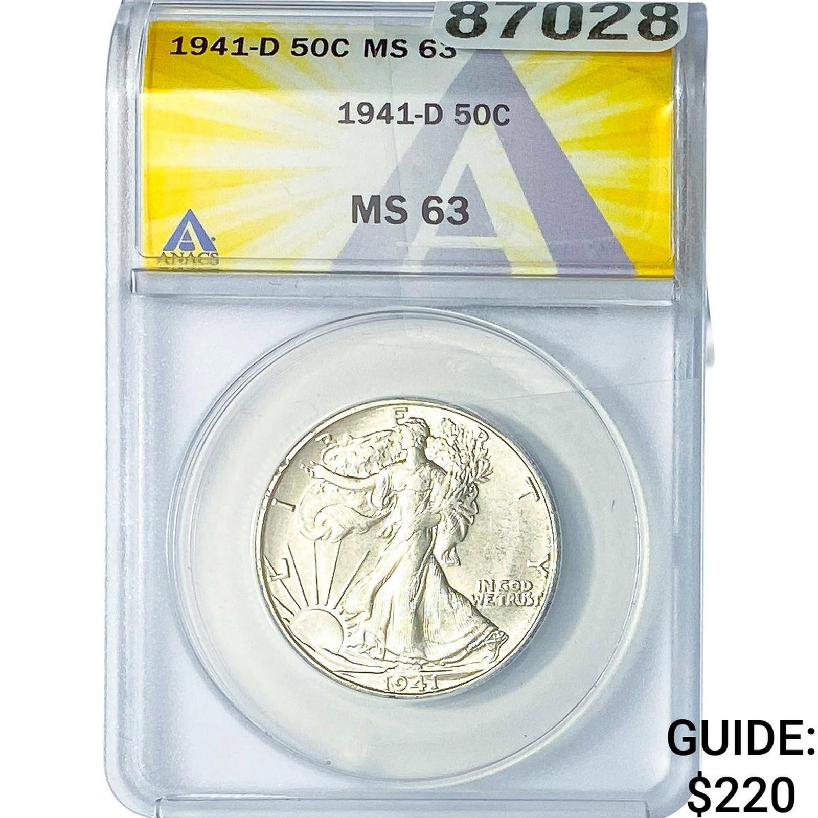 1941-D Walking Liberty Half Dollar ANACS MS63: 1941-D Walking Liberty Half Dollar ANACS MS63