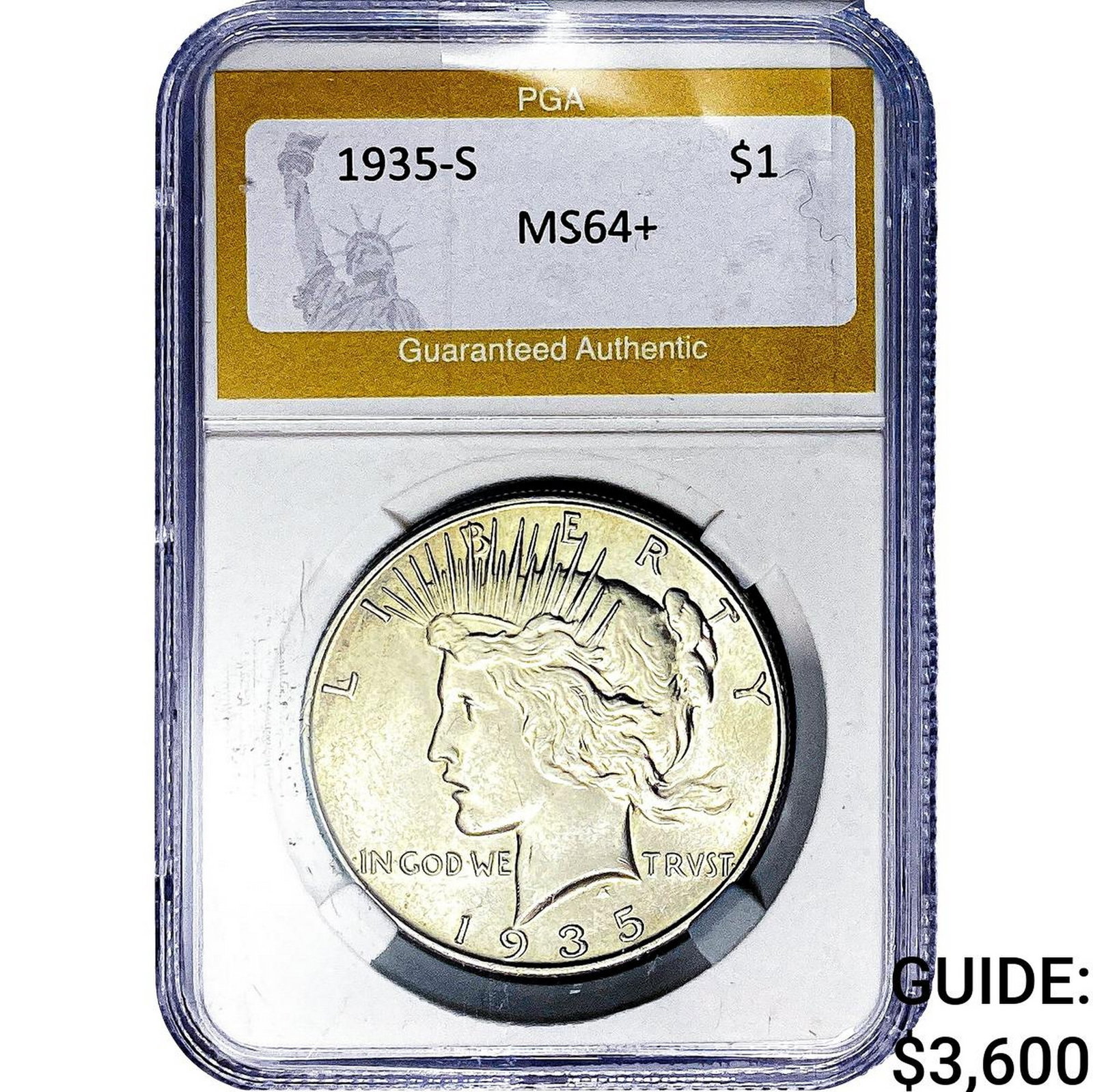 1935-S Silver Peace Dollar PGA MS64+: 1935-S Silver Peace Dollar PGA MS64+