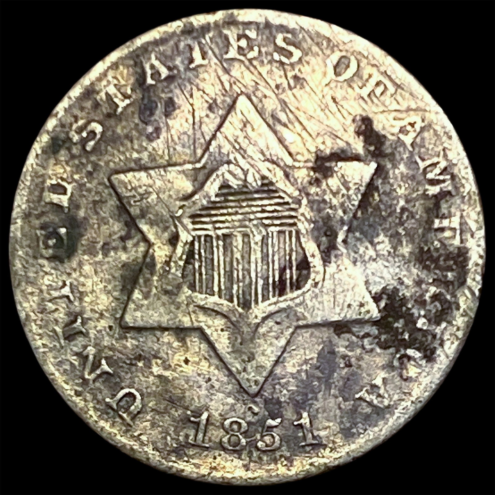 1851 Silver Three-Cent Piece NICELY CIRCULATED: 1851 Silver Three-Cent Piece NICELY CIRCULATED