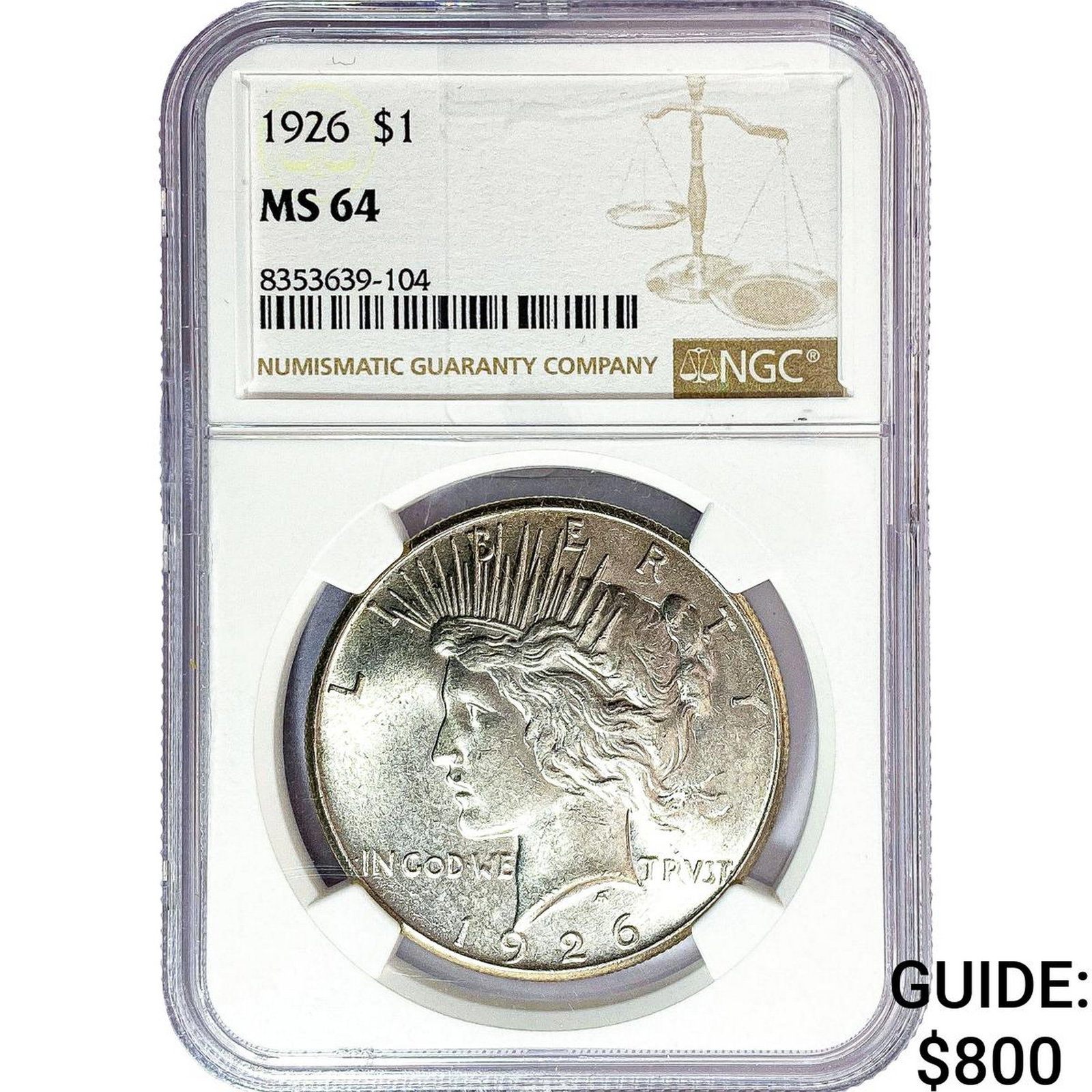 1926 Silver Peace Dollar NGC MS64: 1926 Silver Peace Dollar NGC MS64