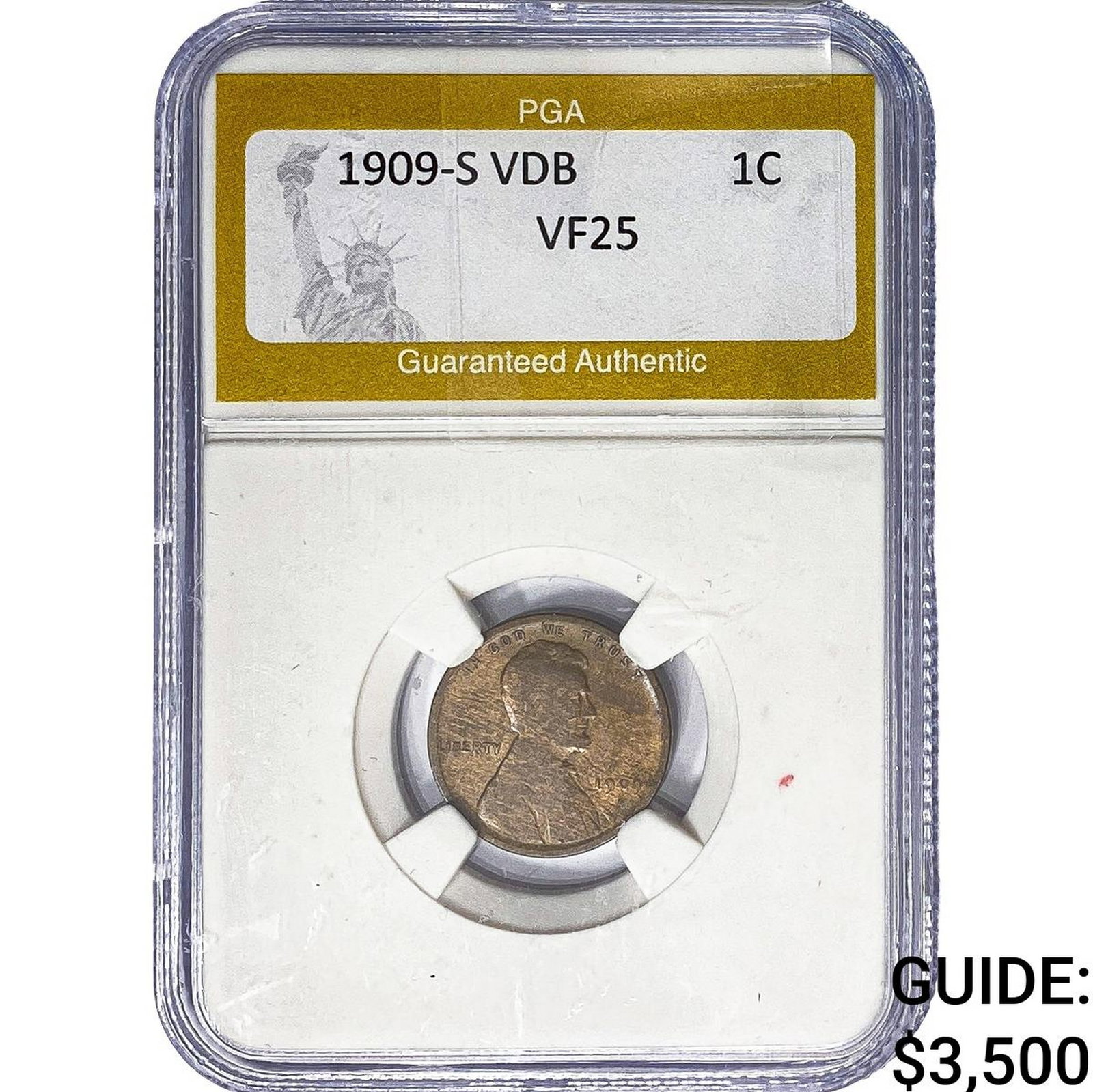 1909-S VDB Wheat Cent PGA VF25: 1909-S VDB Wheat Cent PGA VF25
