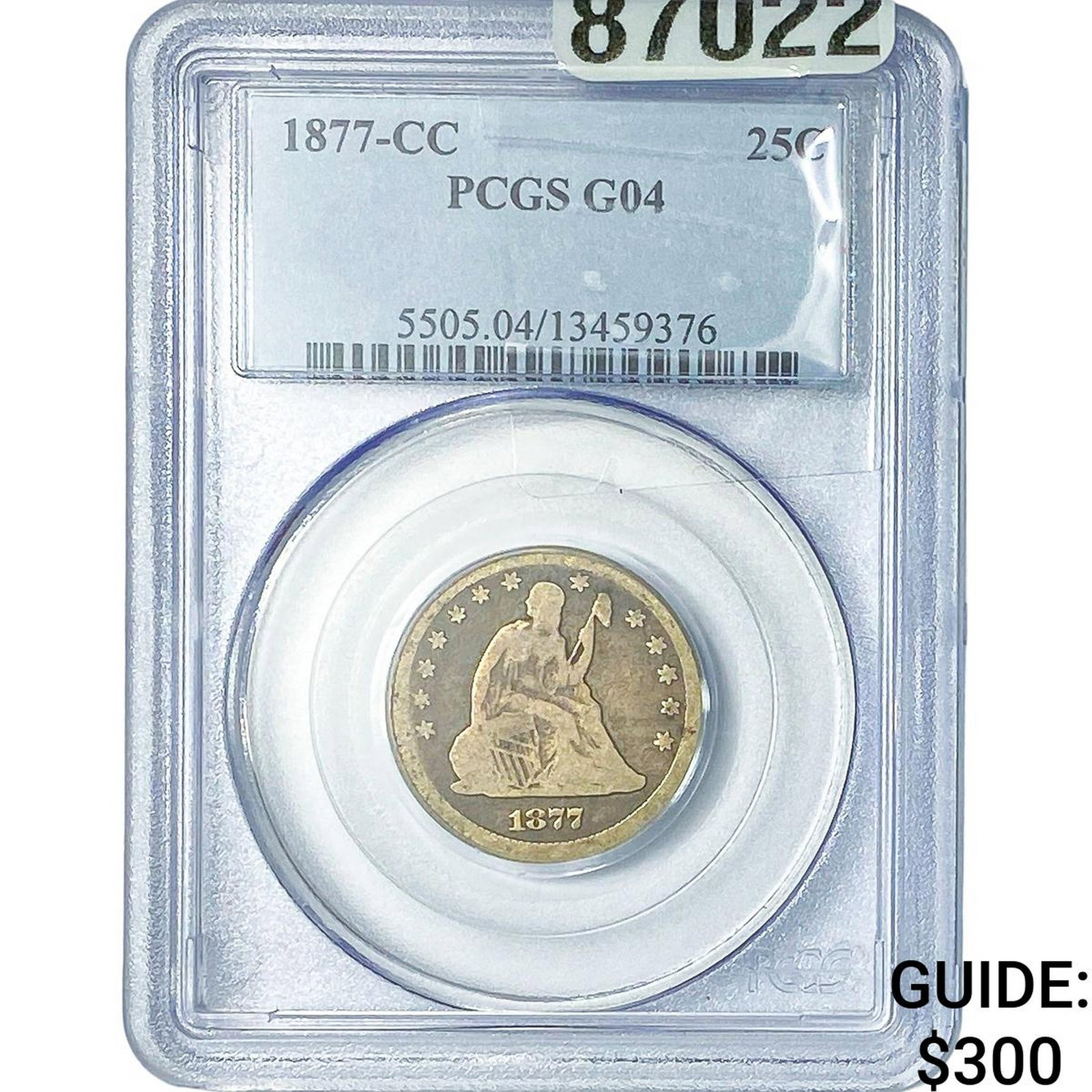 1877-CC Seated Liberty Quarter PCGS G04: 1877-CC Seated Liberty Quarter PCGS G04