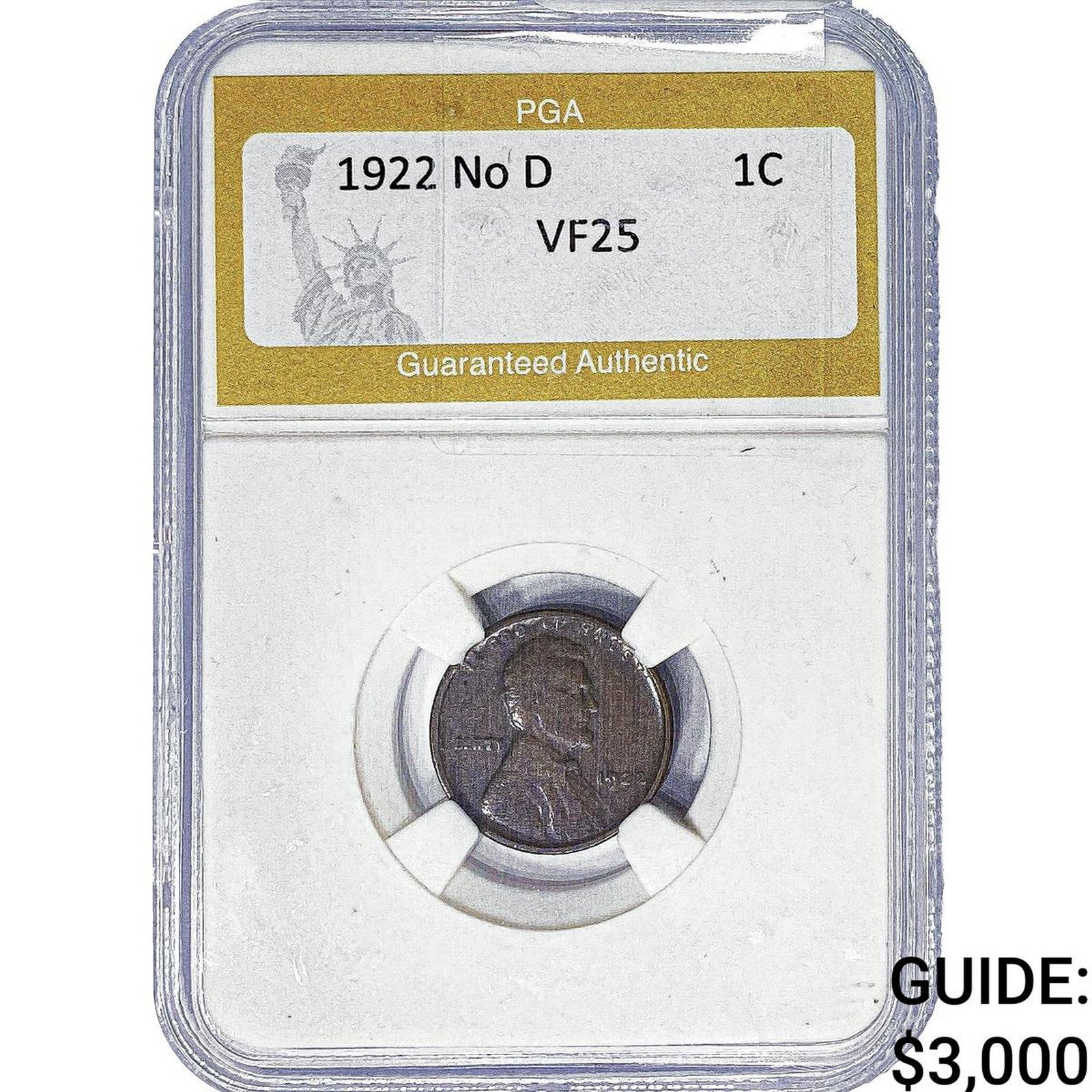 1922 No D Wheat Cent PGA VF25: 1922 No D Wheat Cent PGA VF25