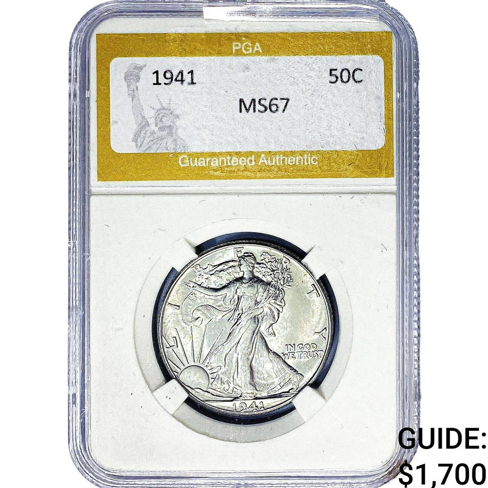 1941 Walking Liberty Half Dollar PGA MS67: 1941 Walking Liberty Half Dollar PGA MS67