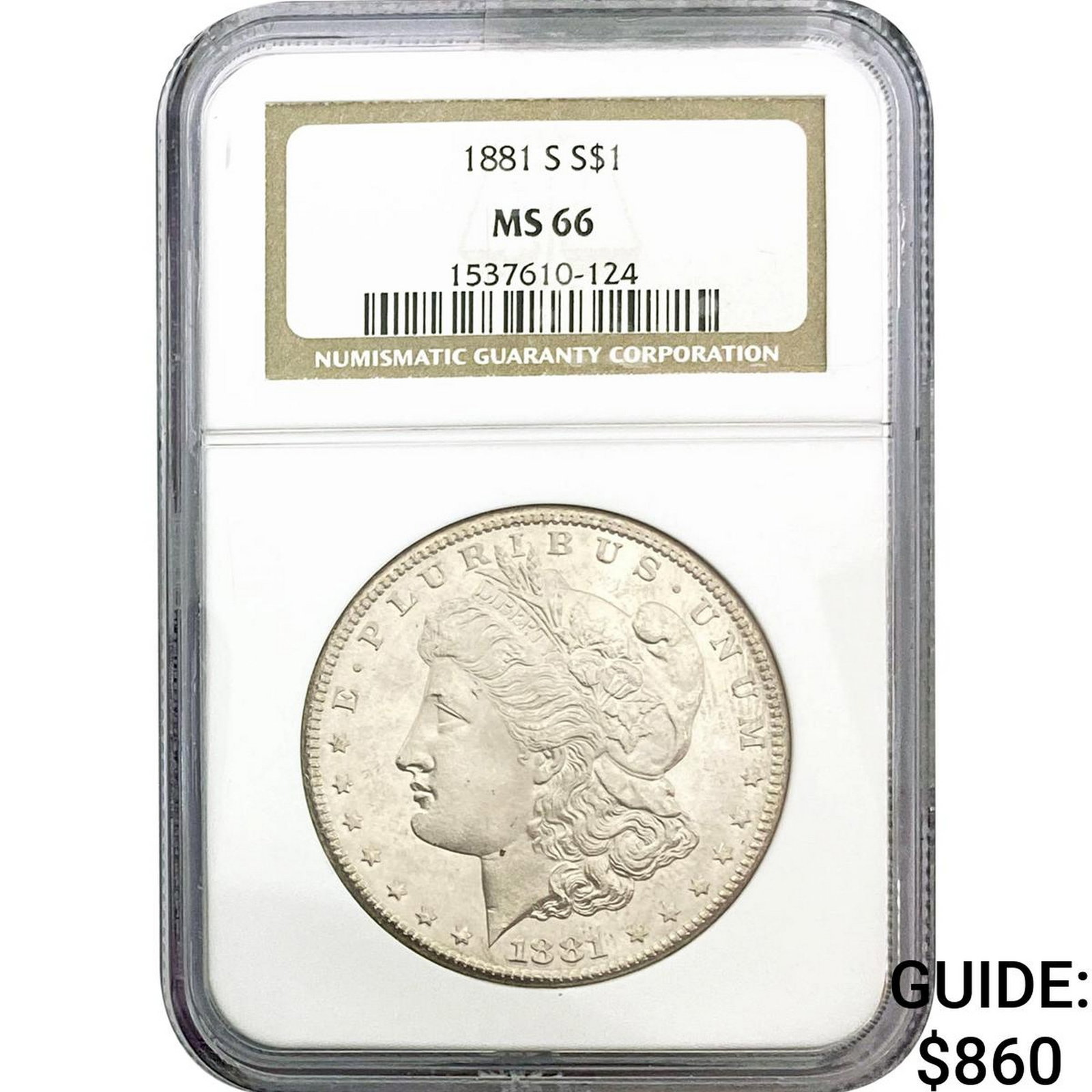 1881-S Morgan Silver Dollar NGC MS66: 1881-S Morgan Silver Dollar NGC MS66