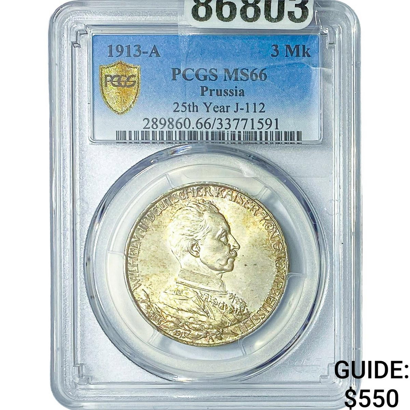 1913-A Prussia Silver 3 Mark 25th Yaer J-112 PCGS MS66 (1 of 2)