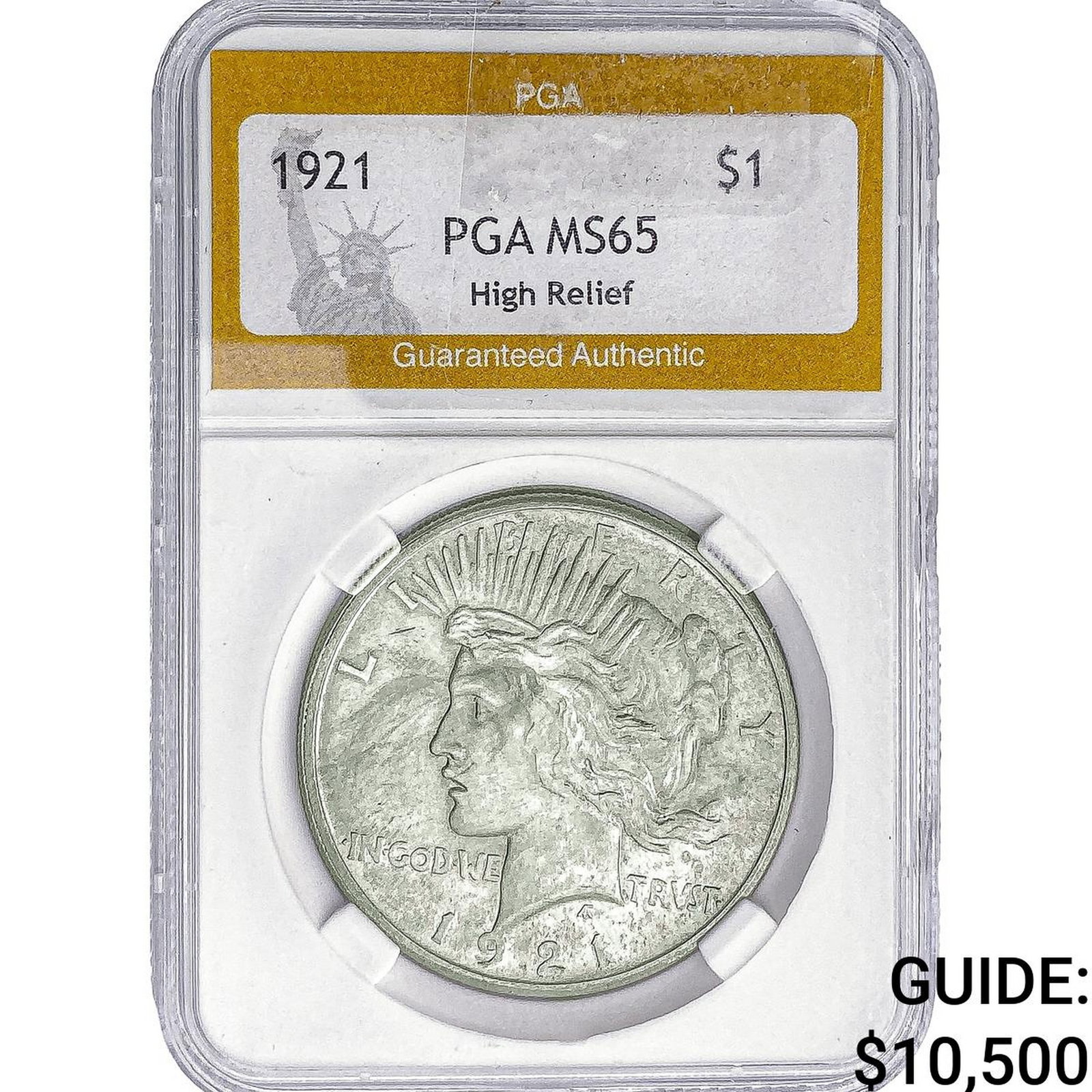 1921 Silver Peace Dollar PGA MS65: 1921 Silver Peace Dollar PGA MS65