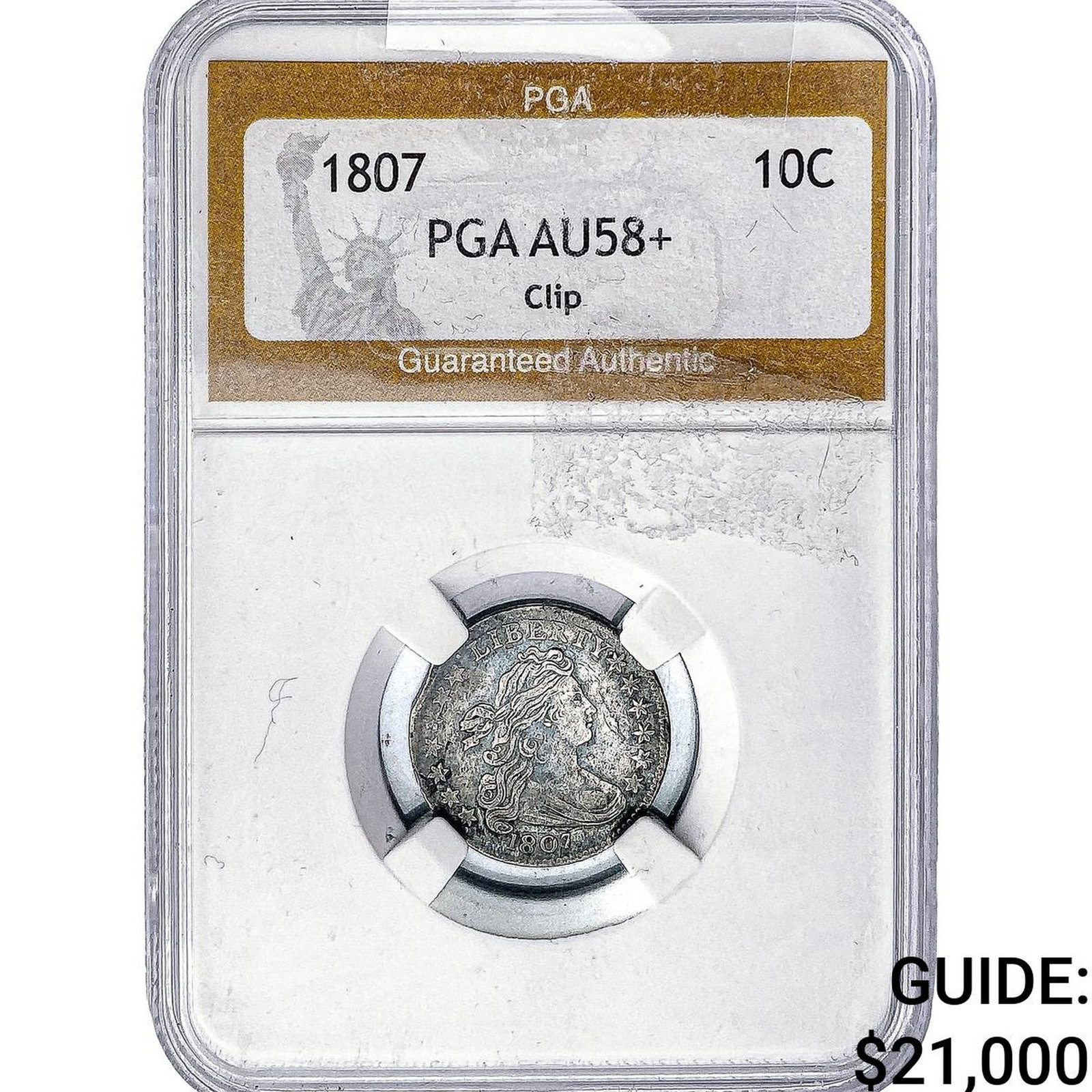 1807 Draped Bust Dime PGA AU58+: 1807 Draped Bust Dime PGA AU58+