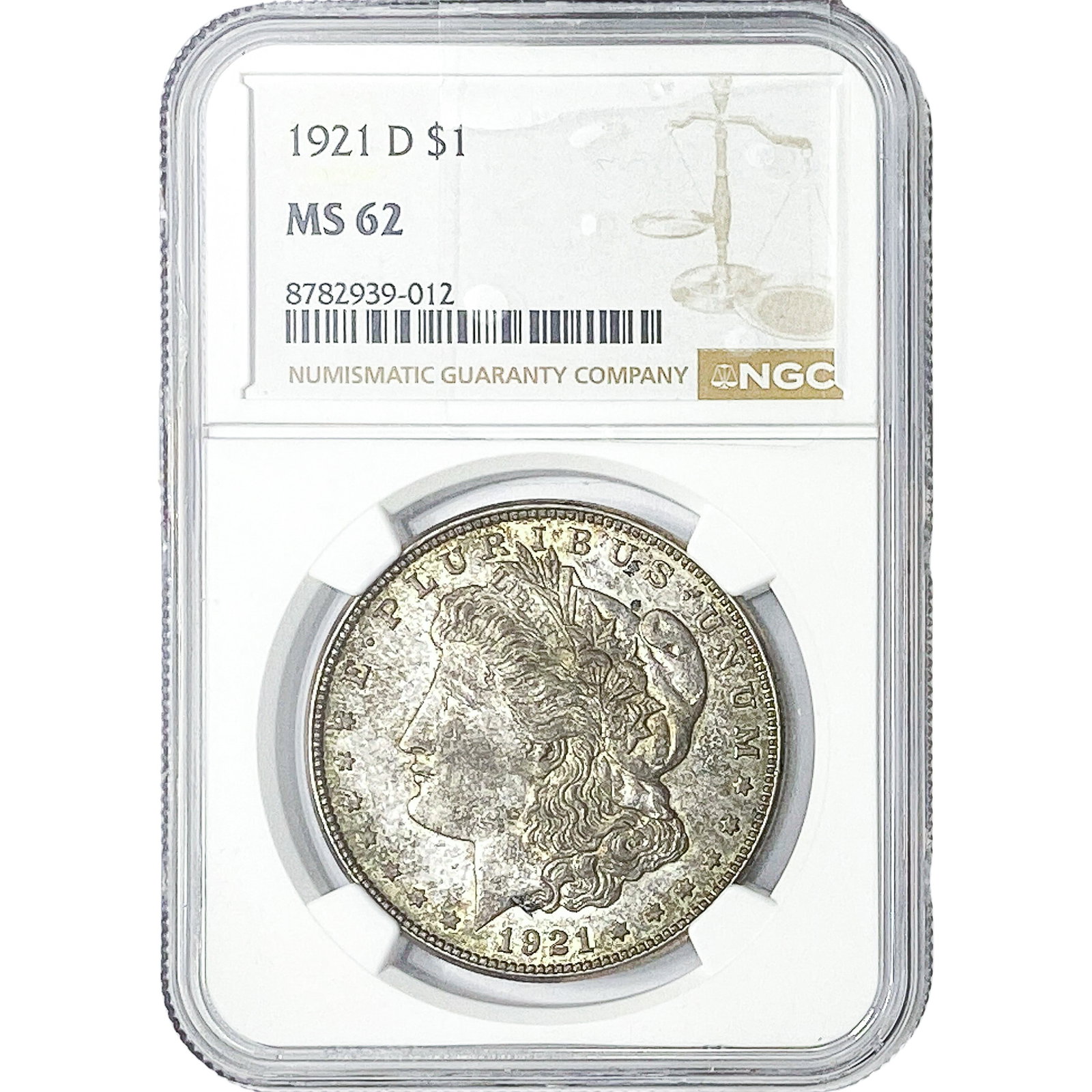 1921-D Morgan Silver Dollar NGC MS62: 1921-D Morgan Silver Dollar NGC MS62