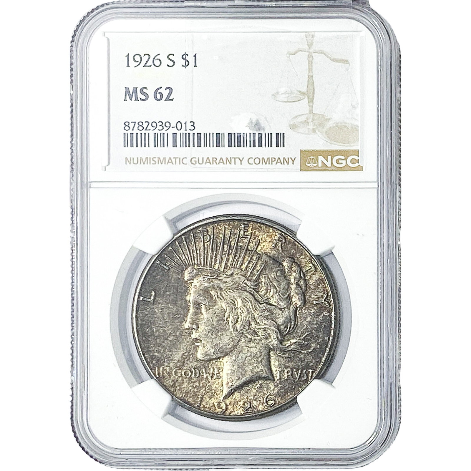 1926-S Silver Peace Dollar NGC MS62: 1926-S Silver Peace Dollar NGC MS62