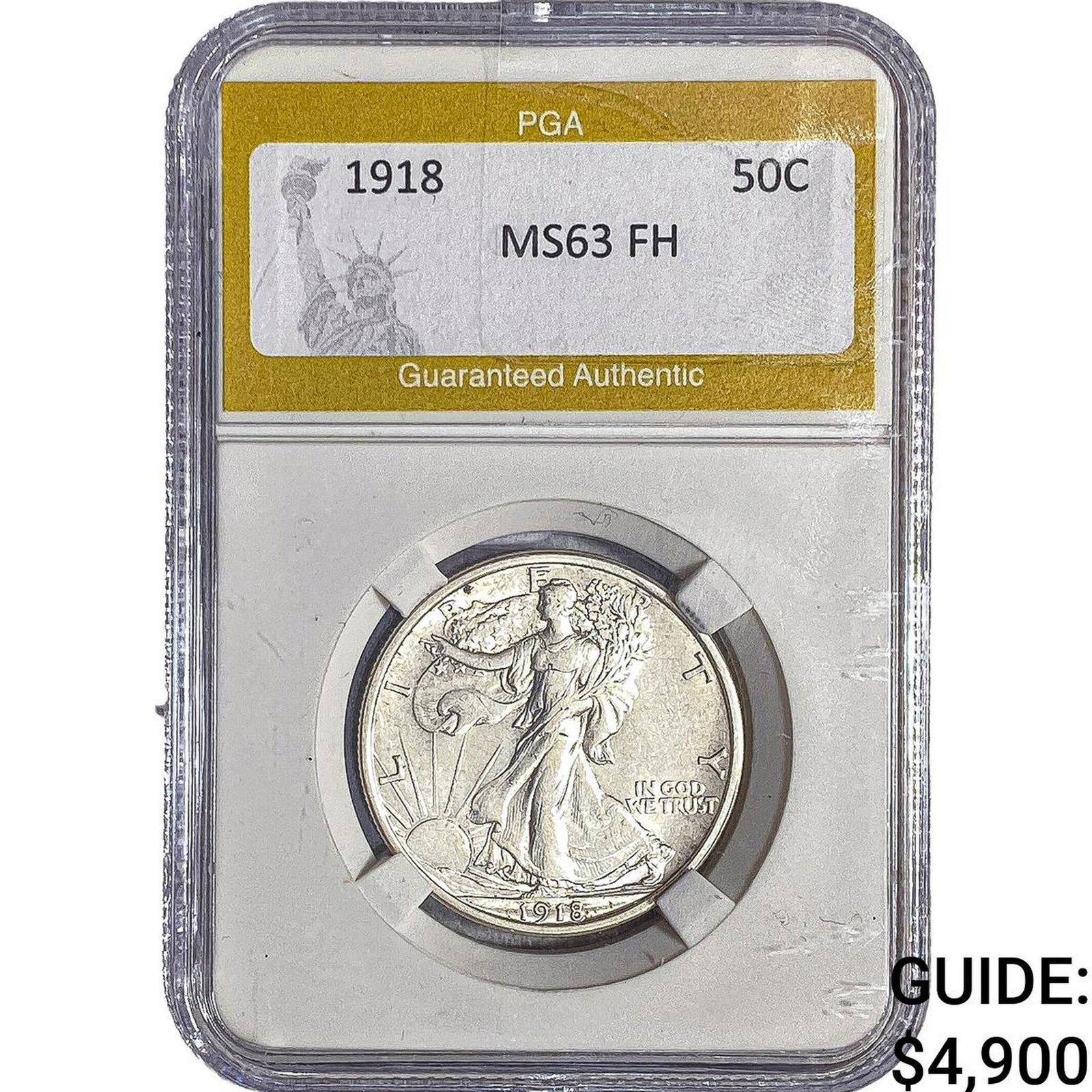 1918 Walking Liberty Half Dollar PGA MS63 FH: 1918 Walking Liberty Half Dollar PGA MS63 FH