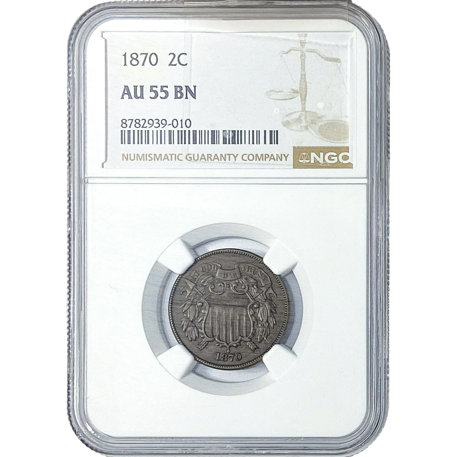 1870 2 CENT BN NGC AU55: 1870 2 CENT BN NGC AU55