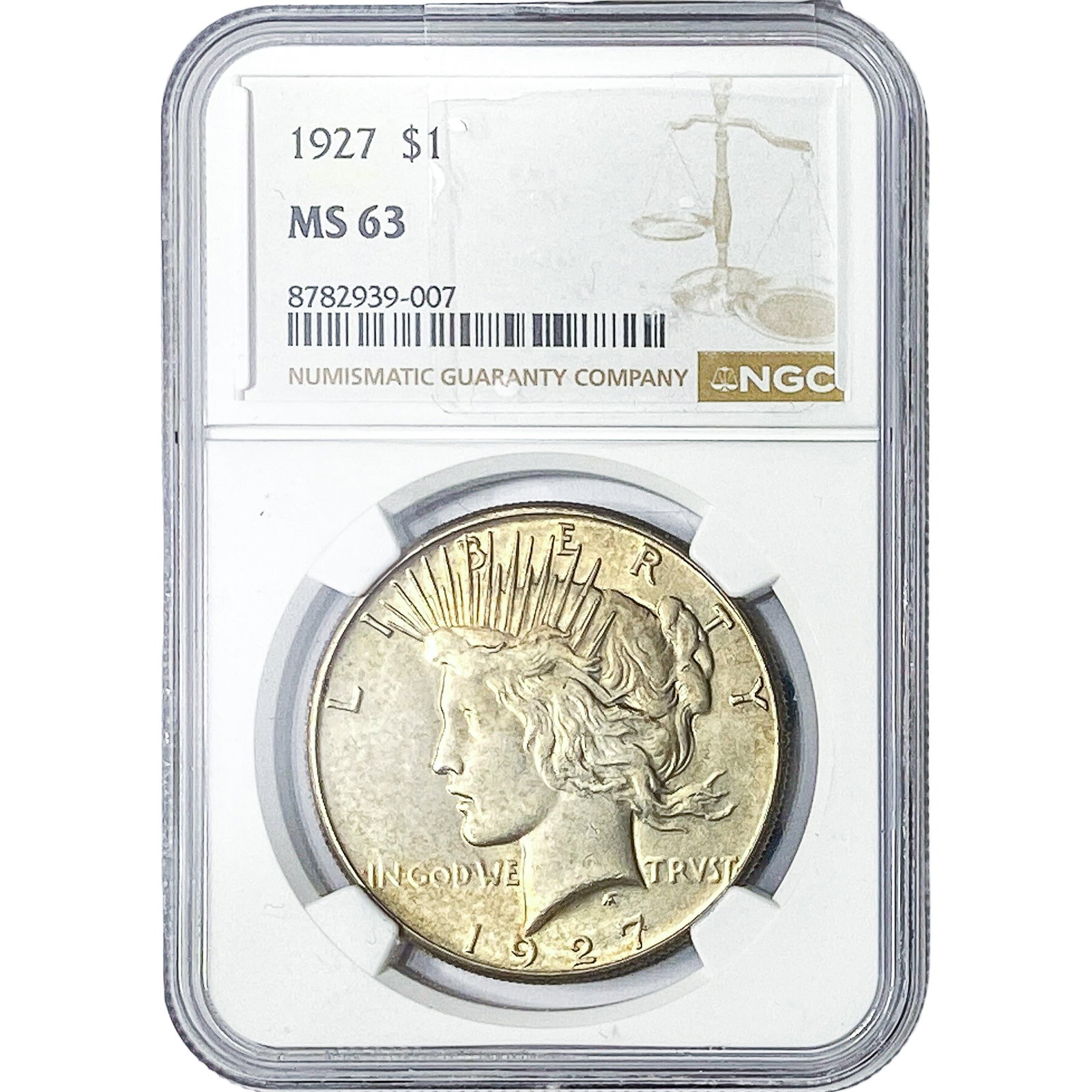 1927 Silver Peace Dollar NGC MS63: 1927 Silver Peace Dollar NGC MS63