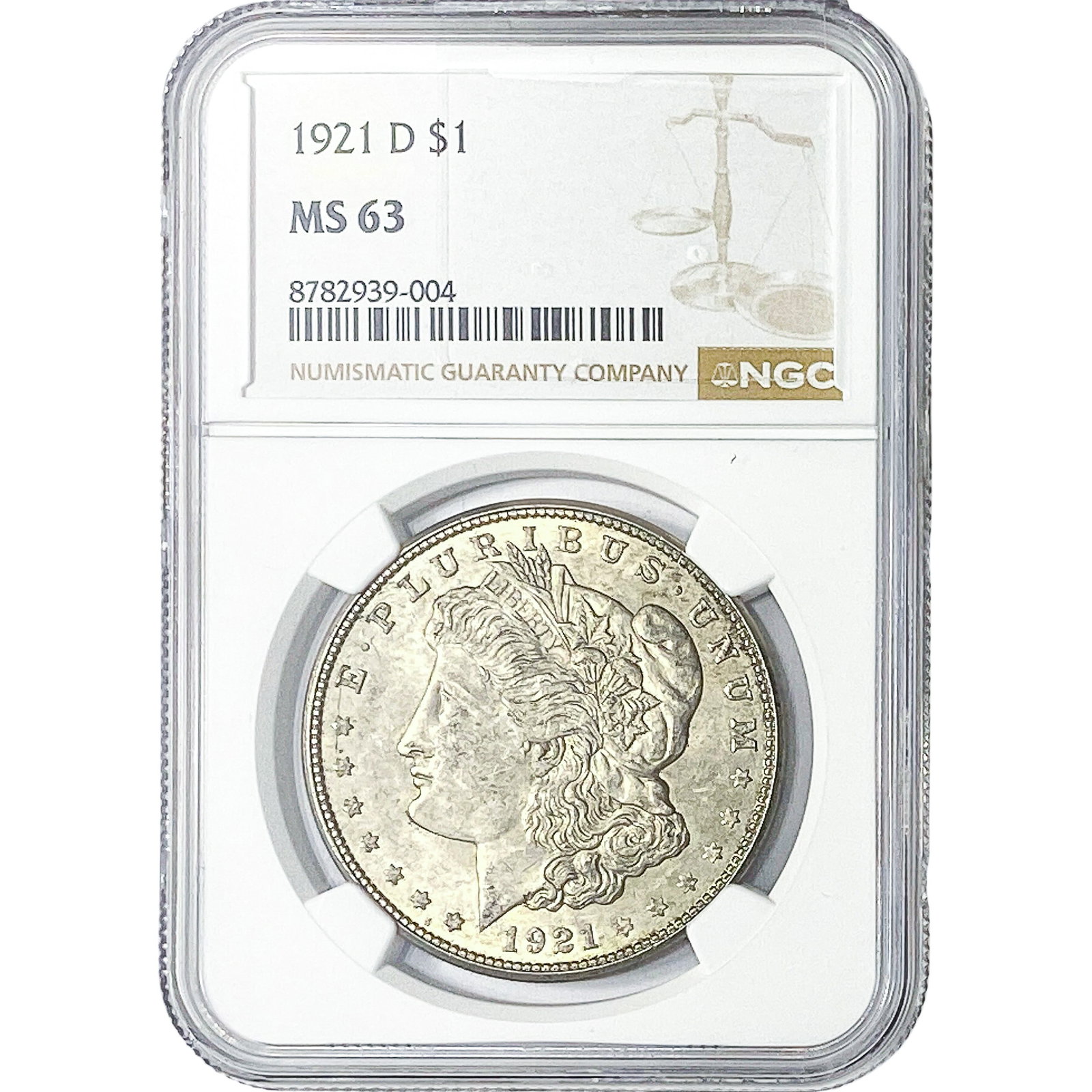 1921-D Morgan Silver Dollar NGC MS63: 1921-D Morgan Silver Dollar NGC MS63