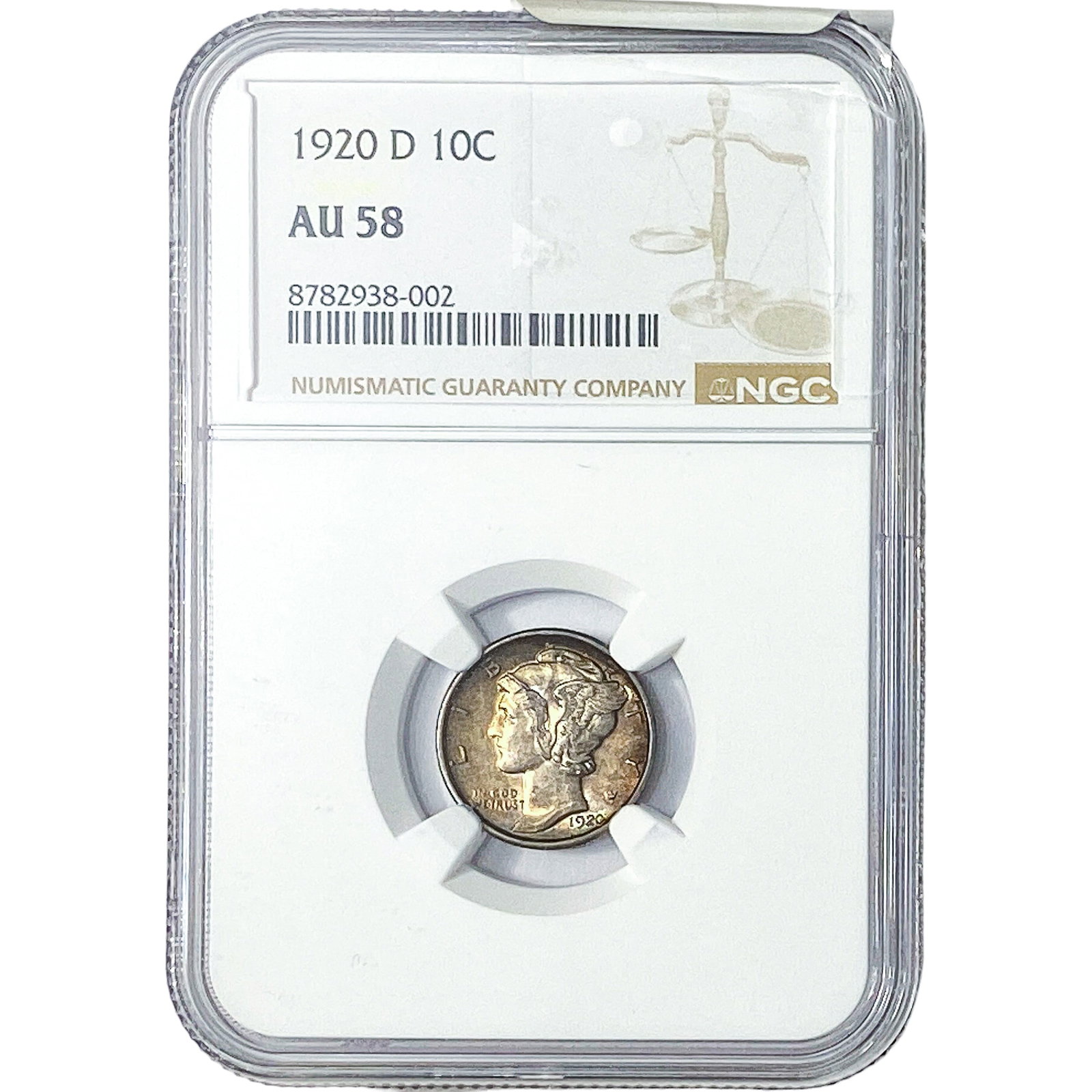 1920-D Mercury Silver Dime NGC AU58: 1920-D Mercury Silver Dime NGC AU58