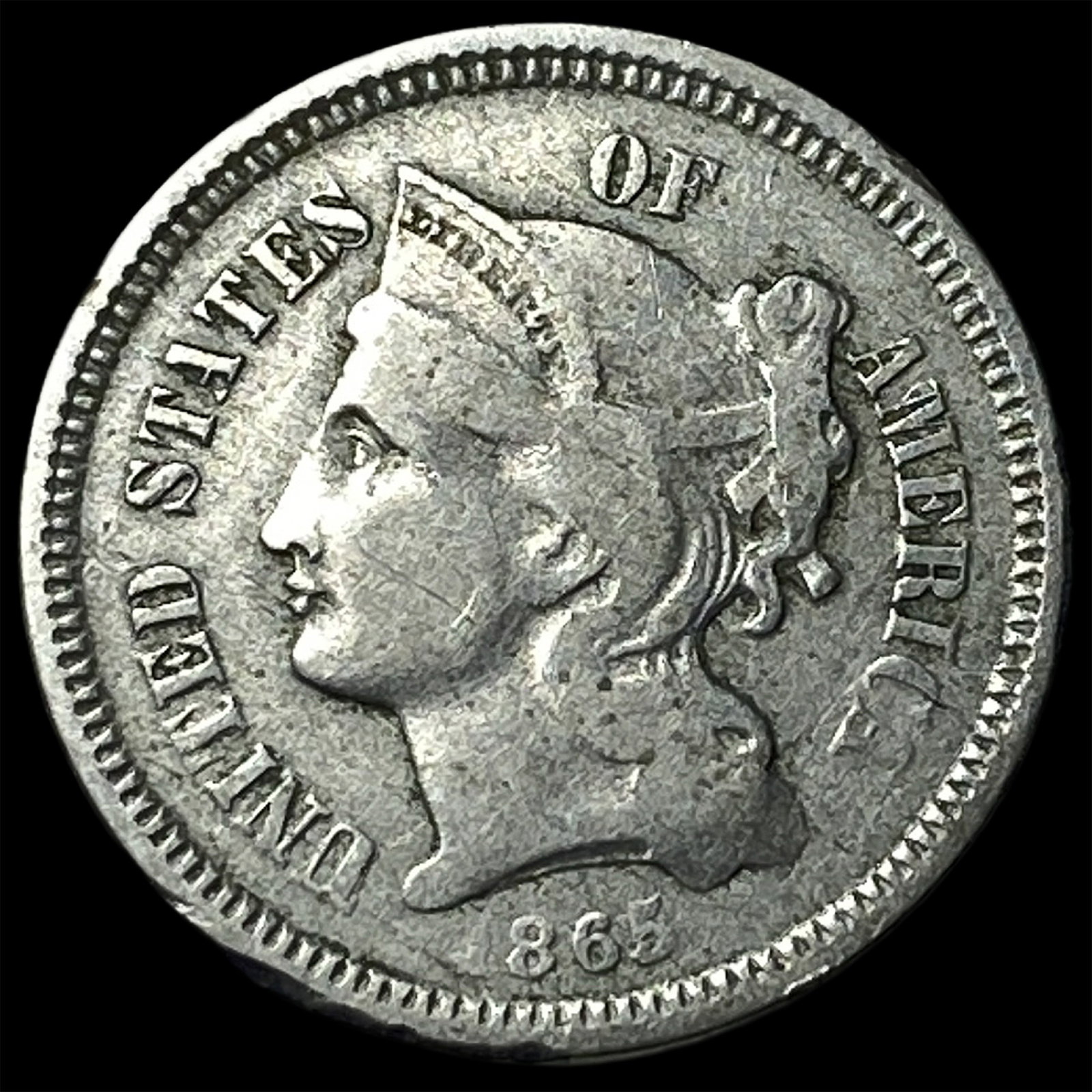 1865 Nickel Three-Cent Piece LIGHTLY CIRCULATED: 1865 Nickel Three-Cent Piece LIGHTLY CIRCULATED