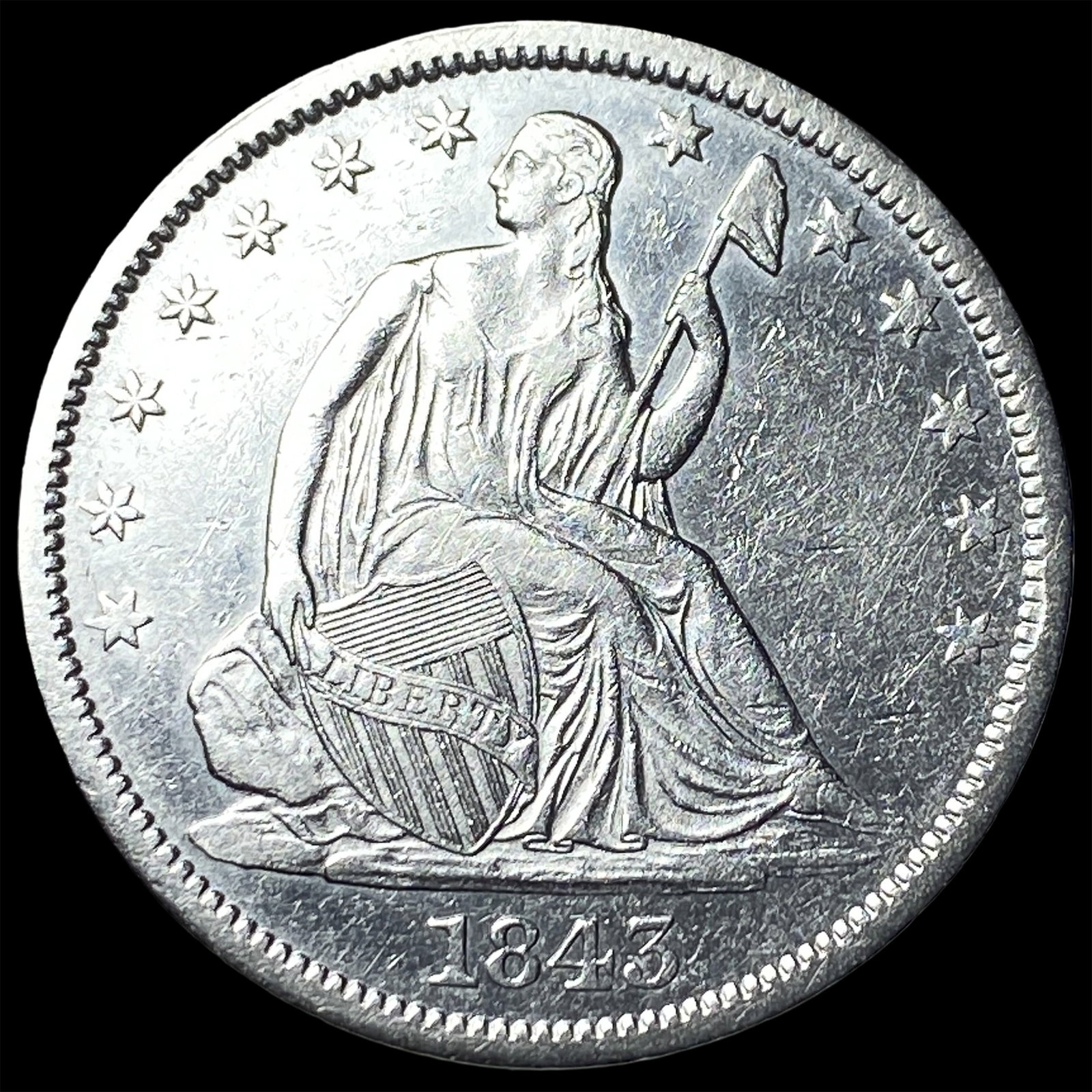 1843-O Silver Seated Liberty Half Dollar CLOSELY UNCIRCULATED: 1843-O Silver Seated Liberty Half Dollar CLOSELY UNCIRCULATED