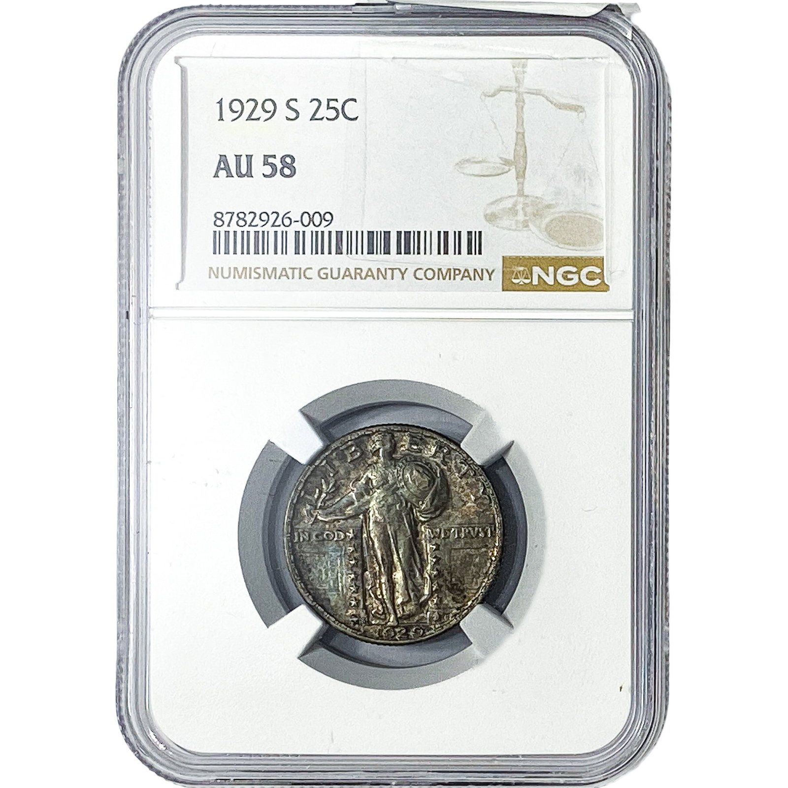 1929-S Standing Liberty Quarter NGC AU58: 1929-S Standing Liberty Quarter NGC AU58