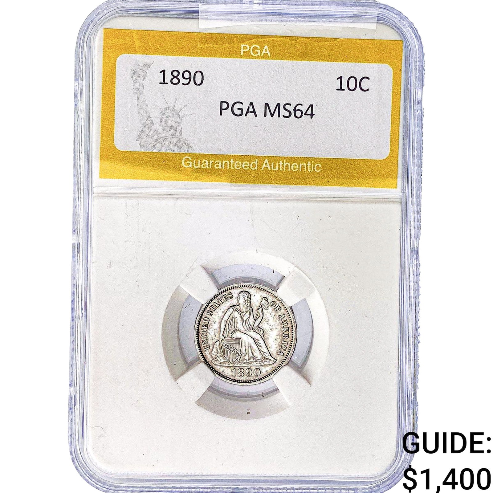 1890 Seated Liberty Dime PGA MS64: 1890 Seated Liberty Dime PGA MS64
