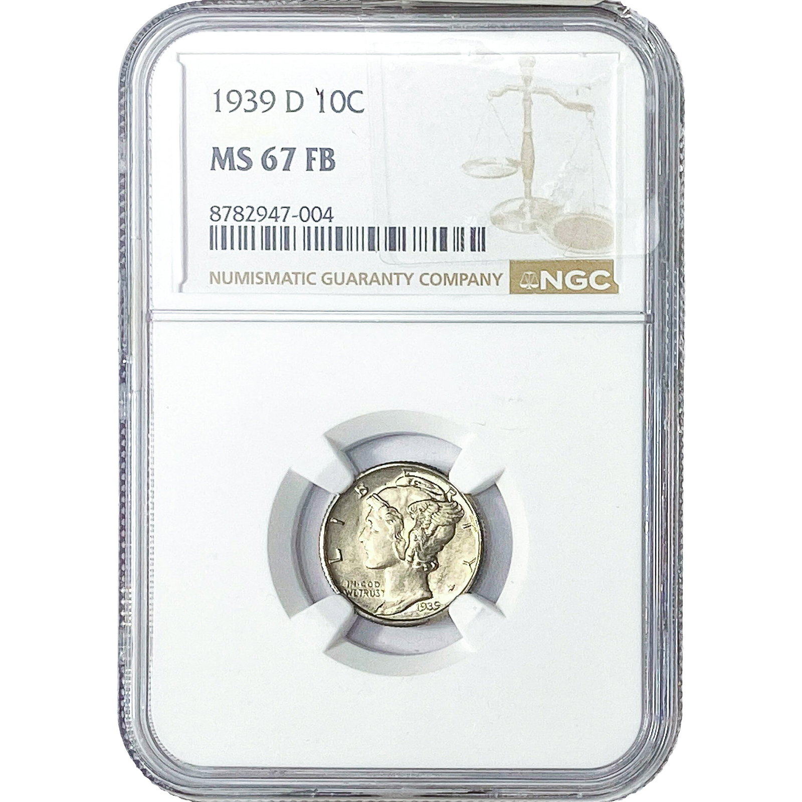 1939-D Mercury Silver Dime NGC MS67 FB: 1939-D Mercury Silver Dime NGC MS67 FB
