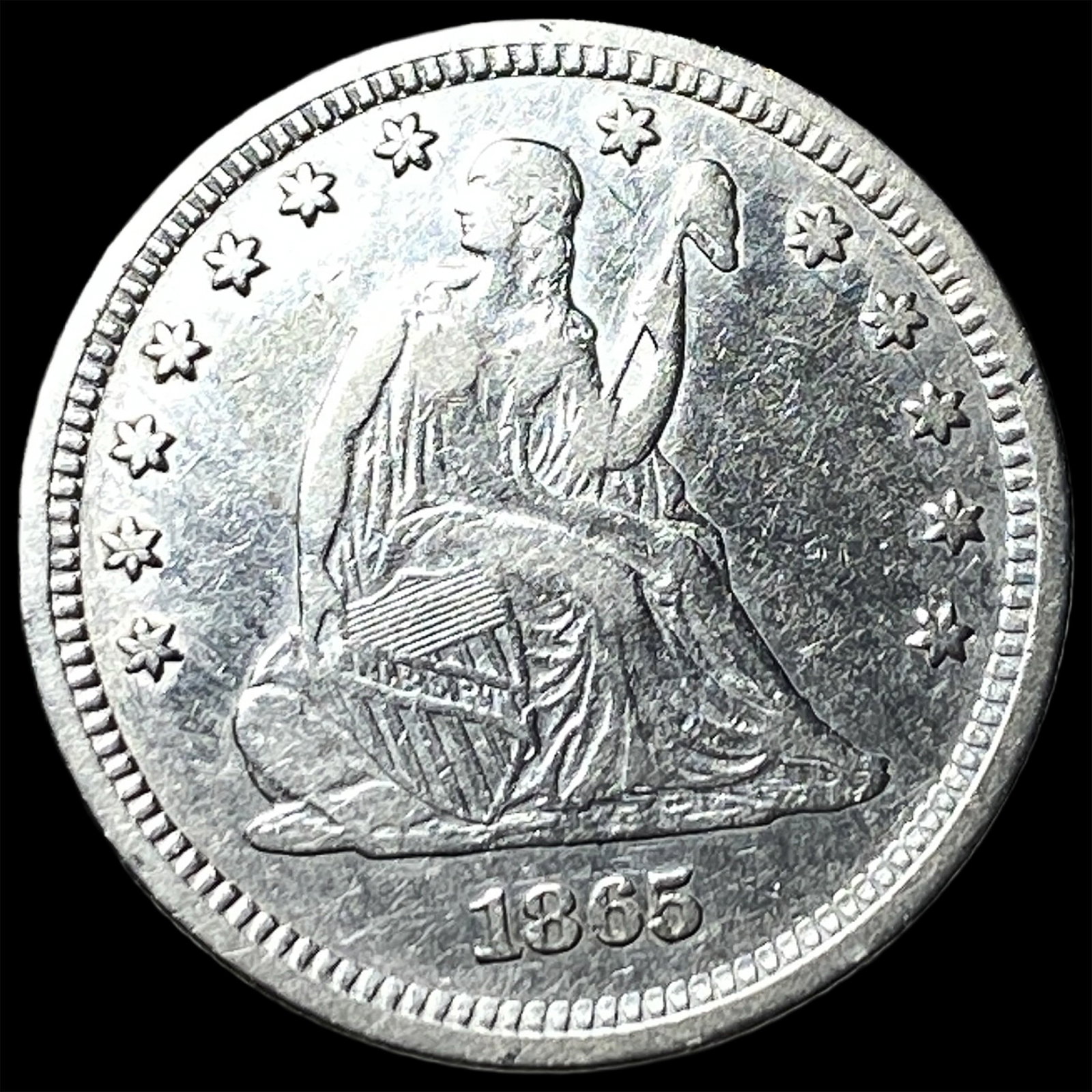 1865 Seated Liberty Quarter NEARLY UNCIRCULATED: 1865 Seated Liberty Quarter NEARLY UNCIRCULATED