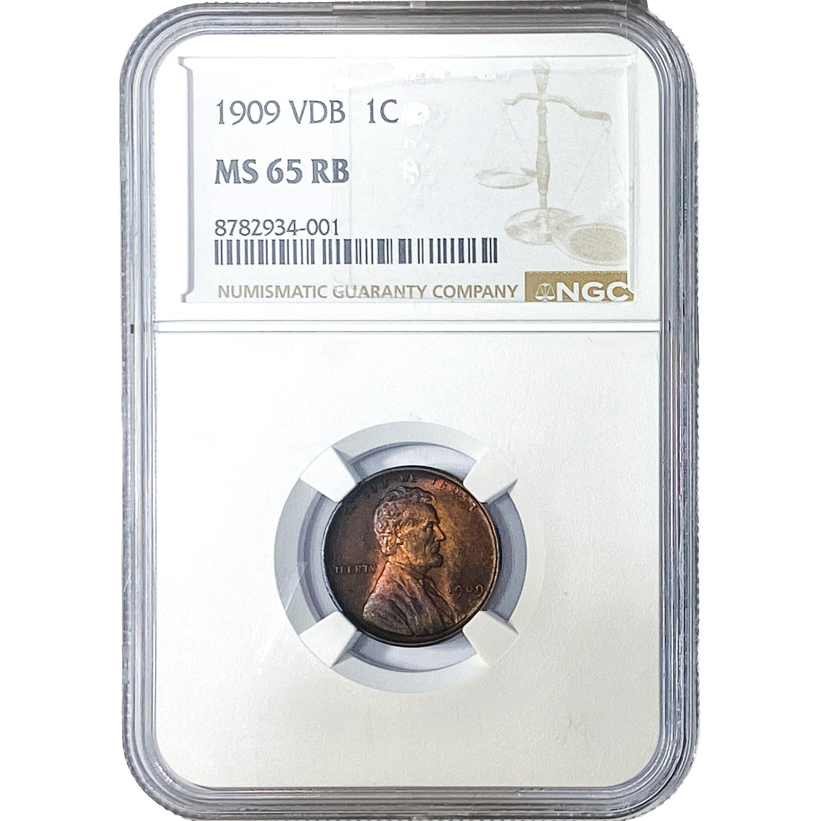 1909 Wheat Cent NGC MS65 VDB RB: 1909 Wheat Cent NGC MS65 VDB RB