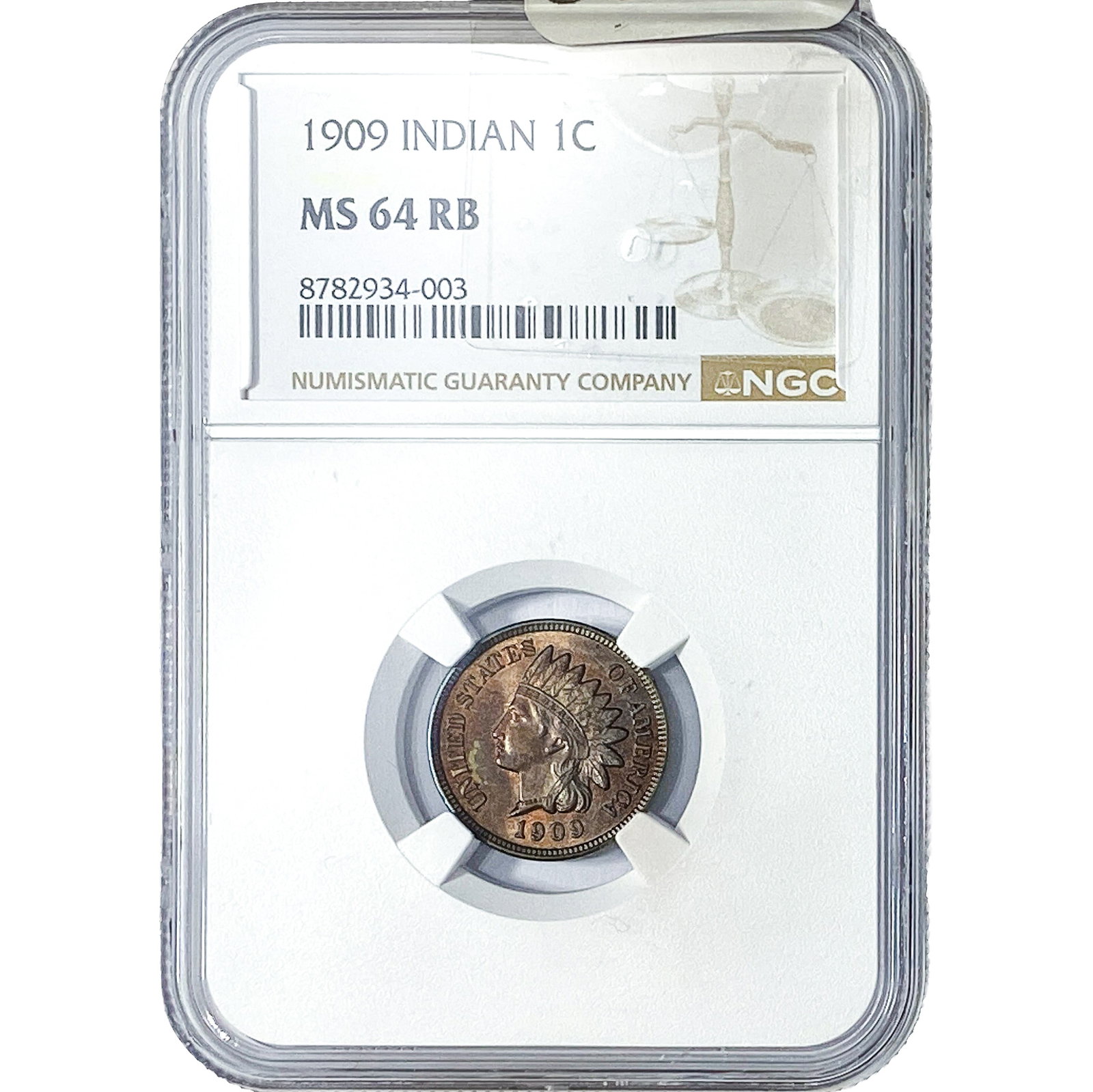 1909 Indian Head Cent NGC MS64 RB: 1909 Indian Head Cent NGC MS64 RB