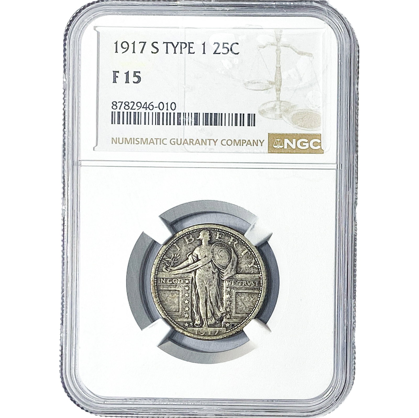 1917-S Standing Liberty Quarter NGC F15: 1917-S Standing Liberty Quarter NGC F15