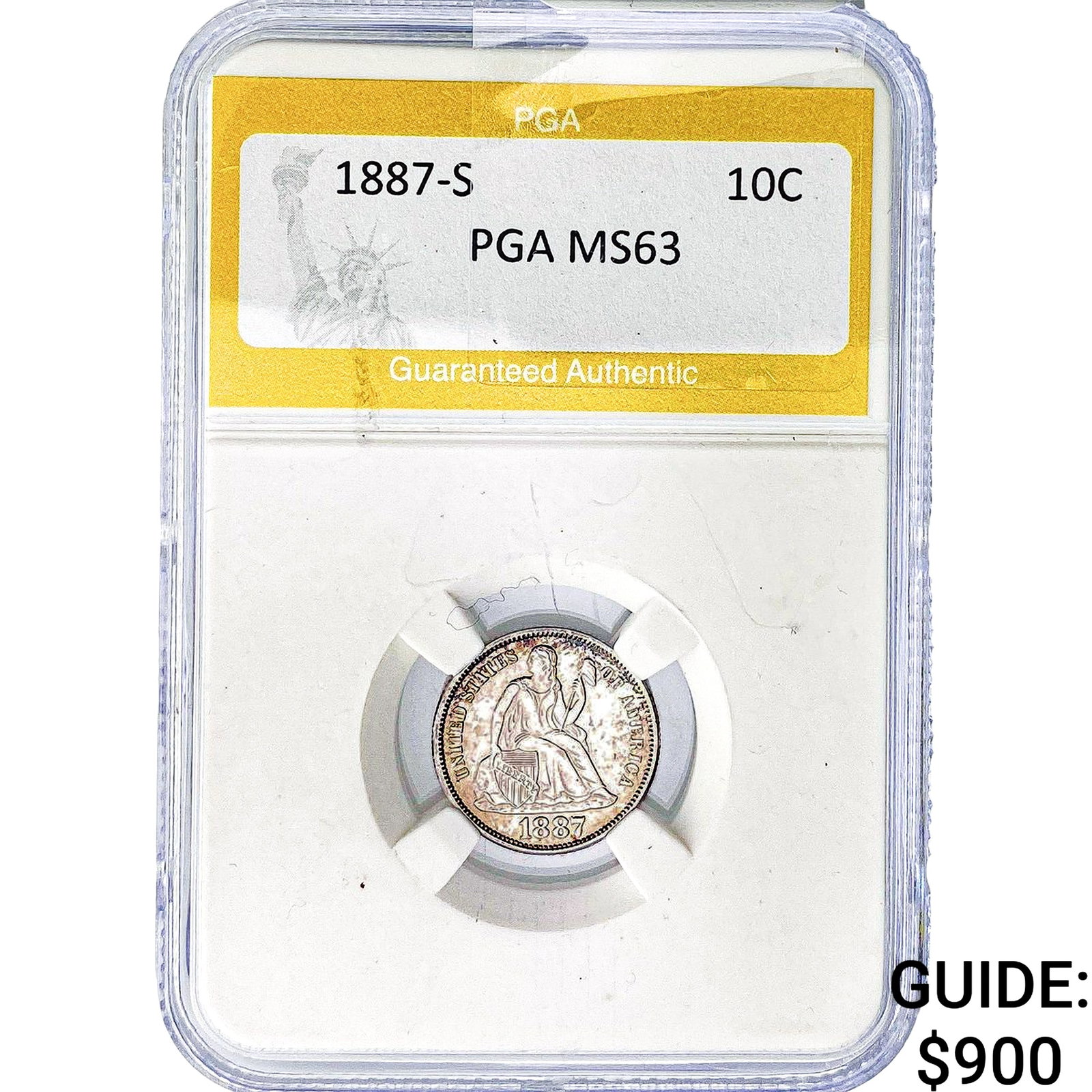 1887-S Seated Liberty Dime PGA MS63: 1887-S Seated Liberty Dime PGA MS63