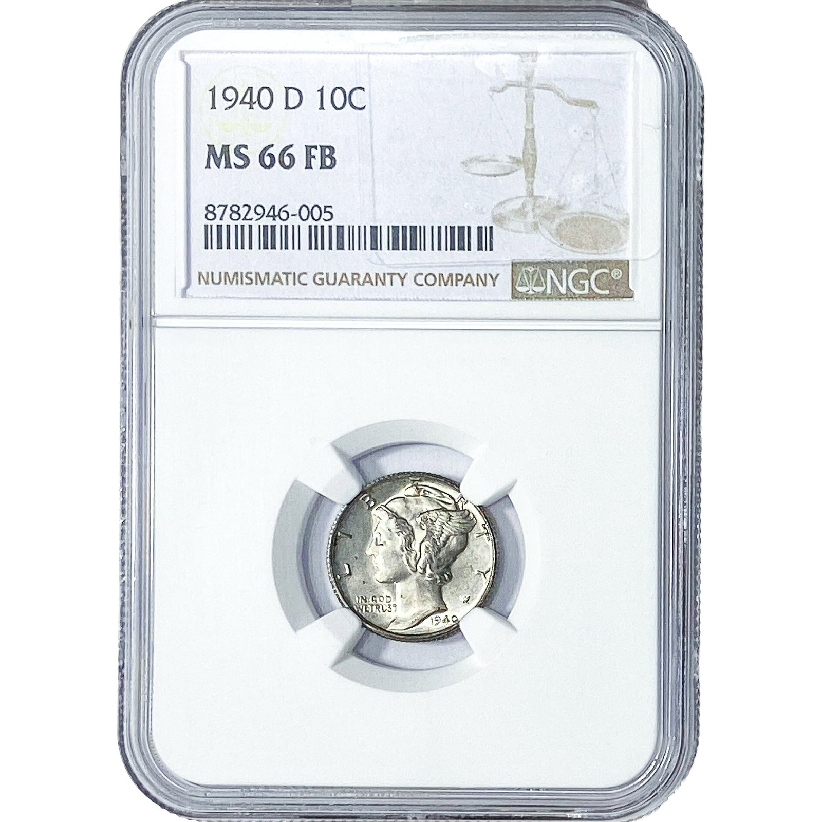 1940-D Mercury Silver Dime NGC MS66 FB: 1940-D Mercury Silver Dime NGC MS66 FB