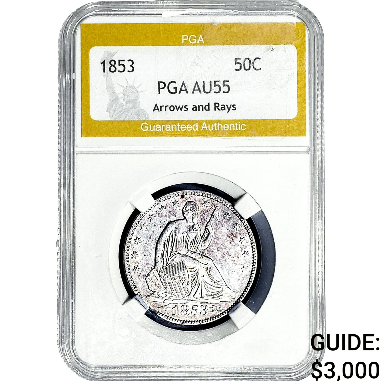 1853 Seated Liberty Half Dollar PGA AU55: 1853 Seated Liberty Half Dollar PGA AU55