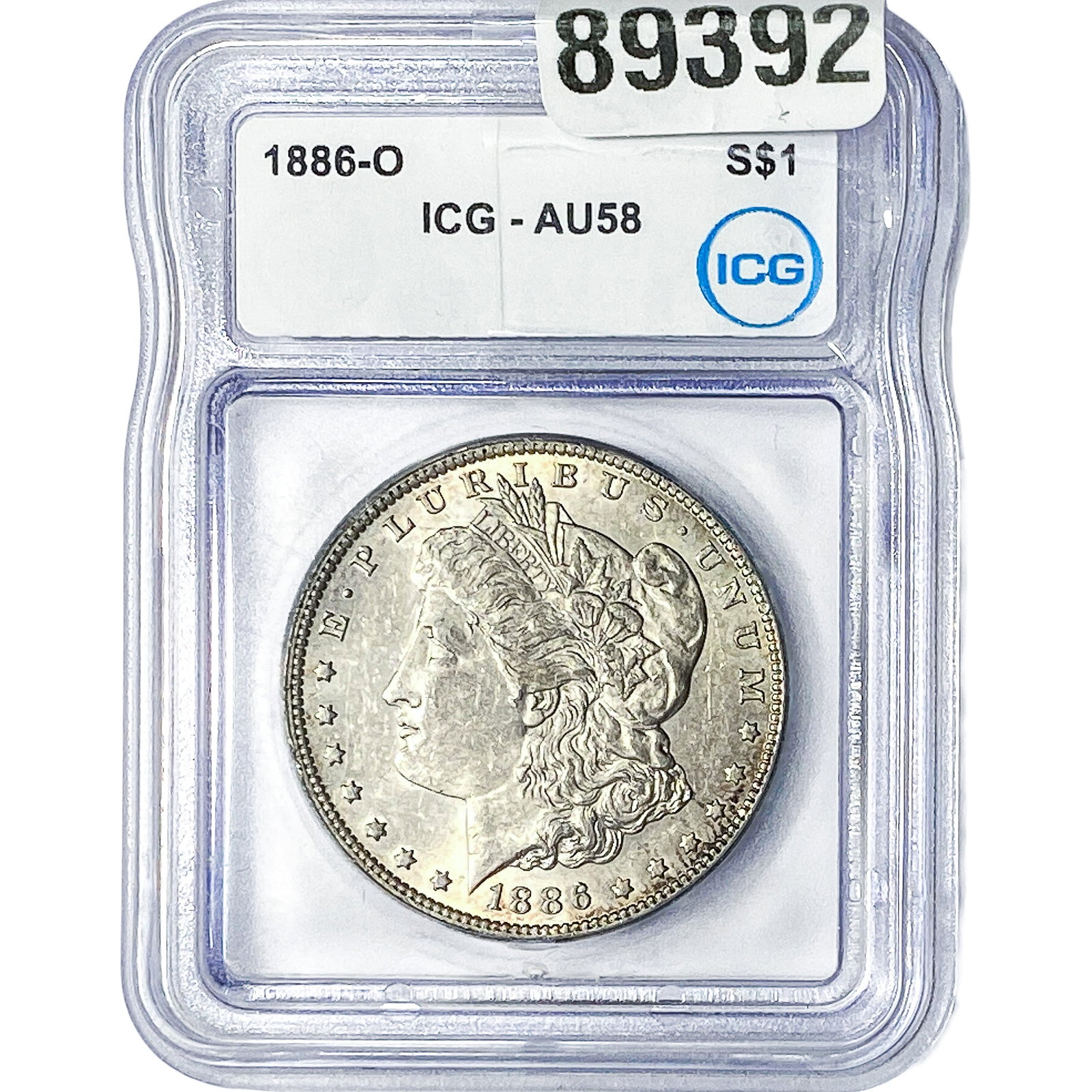 1886-O Morgan Silver Dollar ICG AU58: 1886-O Morgan Silver Dollar ICG AU58
