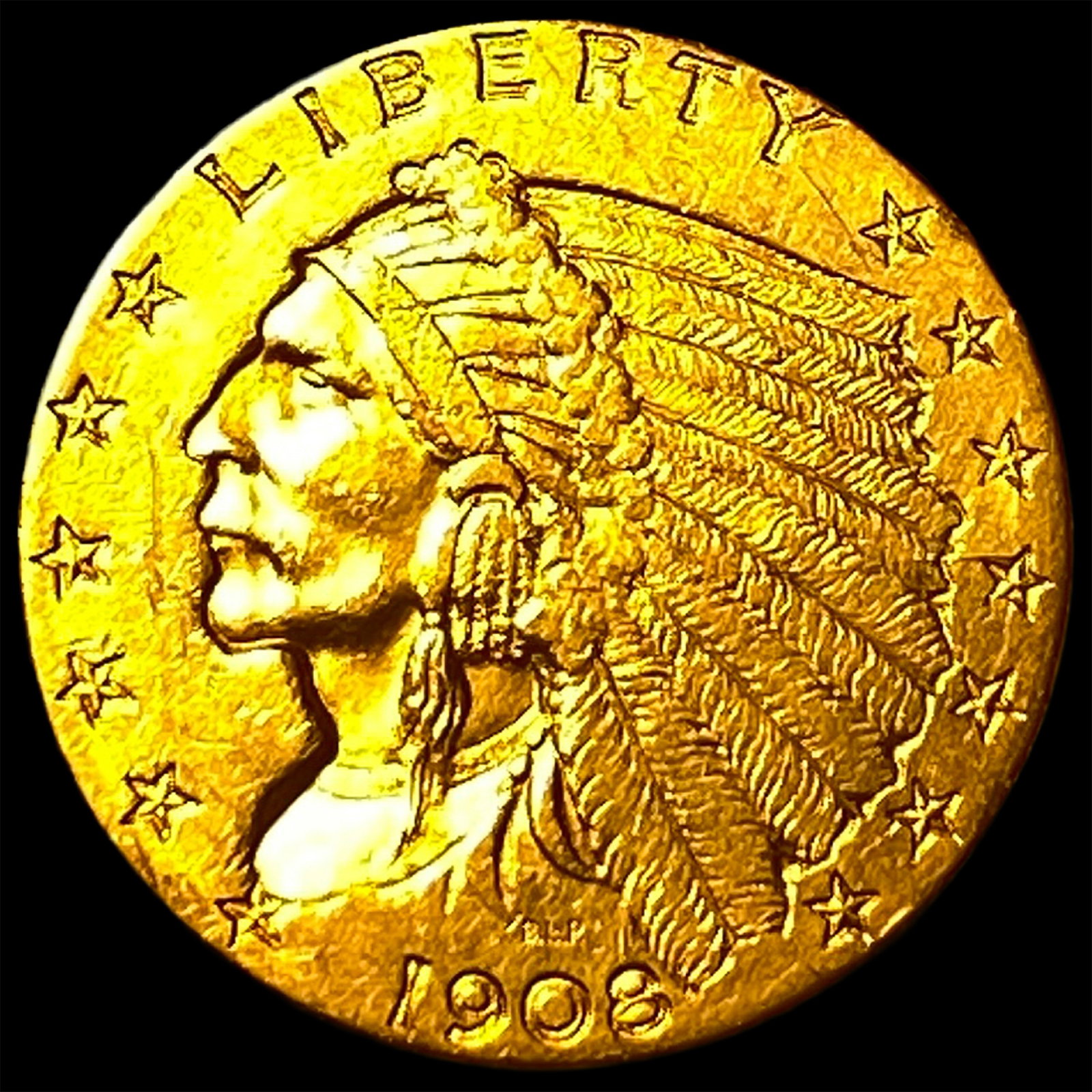 1908 Indian Head $2.5 Gold Quarter Eagle CLOSELY UNCIRCULATED: 1908 Indian Head $2.5 Gold Quarter Eagle CLOSELY UNCIRCULATED