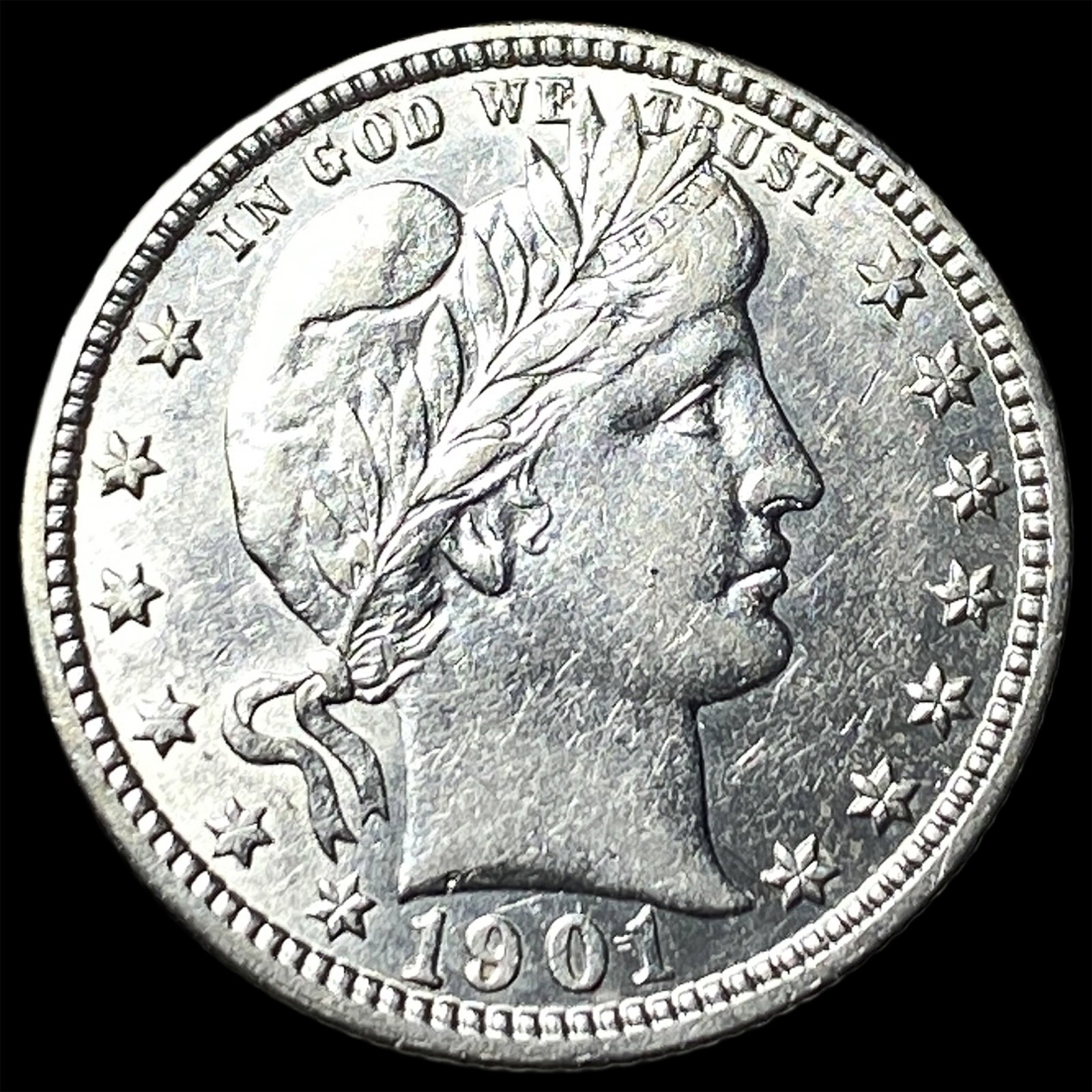 1901 Barber Silver Quarter CLOSELY UNCIRCULATED: 1901 Barber Silver Quarter CLOSELY UNCIRCULATED