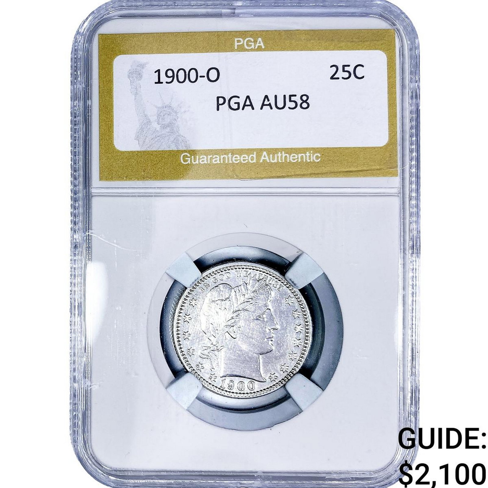 1900-O Barber Quarter PGA AU58: 1900-O Barber Quarter PGA AU58