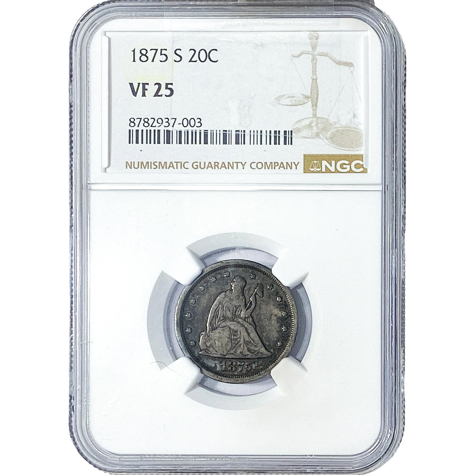 1875-S 1875-S 20C Seated lib NGC VF25: 1875-S 1875-S 20C Seated lib NGC VF25